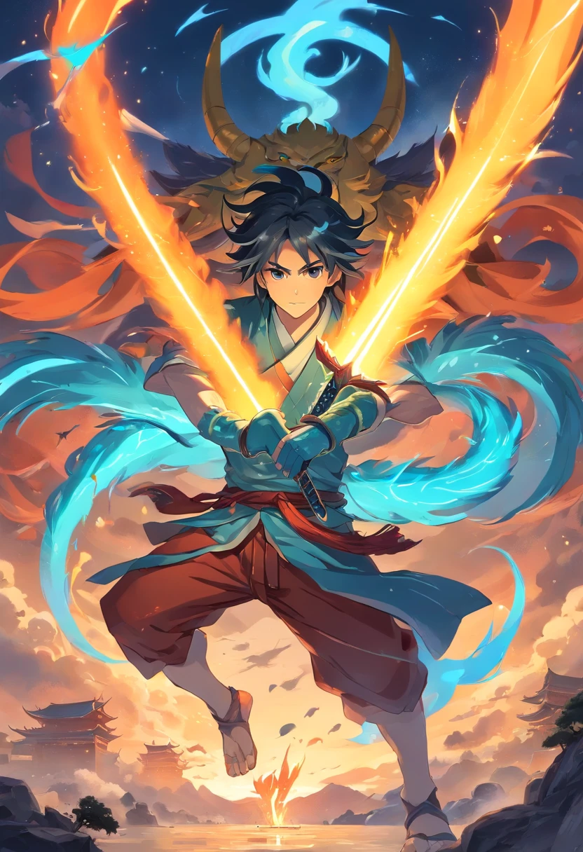 tmasterpiece,best qualtiy,超A high resolution,Detailed details,Drawing of a man with a sword and an ogre, beautiful male god of death, mohrbacher, inspired by Shunkōsai Hokushū, In the artistic style of Moerbach, asura from chinese myth, God of Chaos, 详细的脸, inspired by Ryūkōsai Jokei, In the style of Peter Mohrbacher