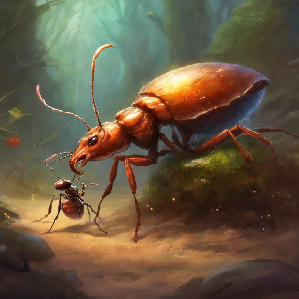 an ant fights with a crab