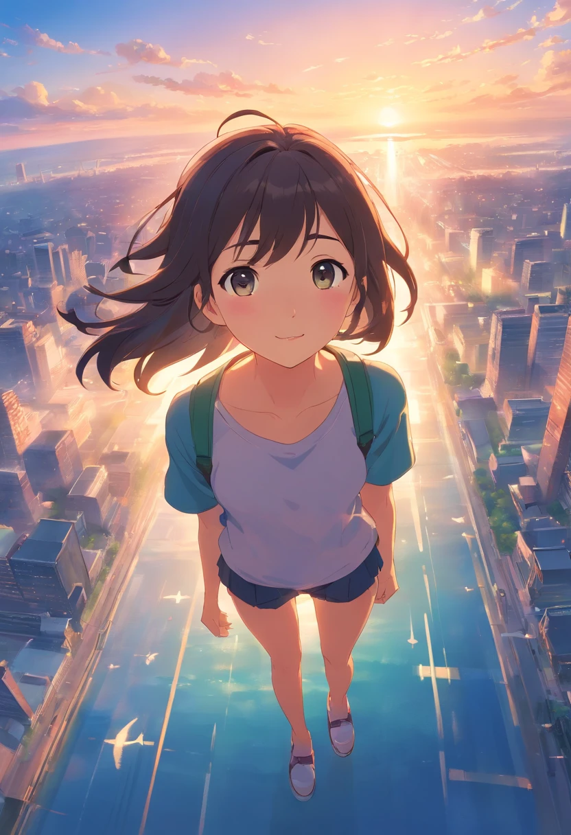 ​masterpiece、top-quality、Movie stills、1girl in、teens girl、floating in sky、a closeup、发光、Happiness、Warm and soft lighting、Daytime、commemoration(Spark:0.7)、
