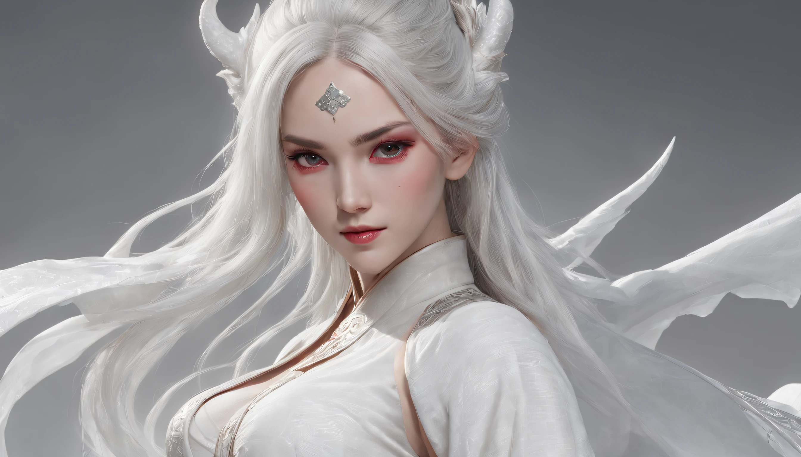 Cirilla Fiona Elen Riannon,动态照明,art stations,poster for,Volumetriclighting,Very detailed faces,4k wallpapers,Award-Awarded,1 girl with white hair,He has a delicate and beautiful face,long hair flowing,horse tailed,Fringed Hair Ornament,Dynamic perspective,White Hanfu,White gauze flying,red waistband,Sexy,Tradition Chinese Ink Painting,Surrounded by clouds,fog atmosphere,Ride a white dragon,Stroke the faucet,White dragon horn,dynamic viewing angle,电影灯光,