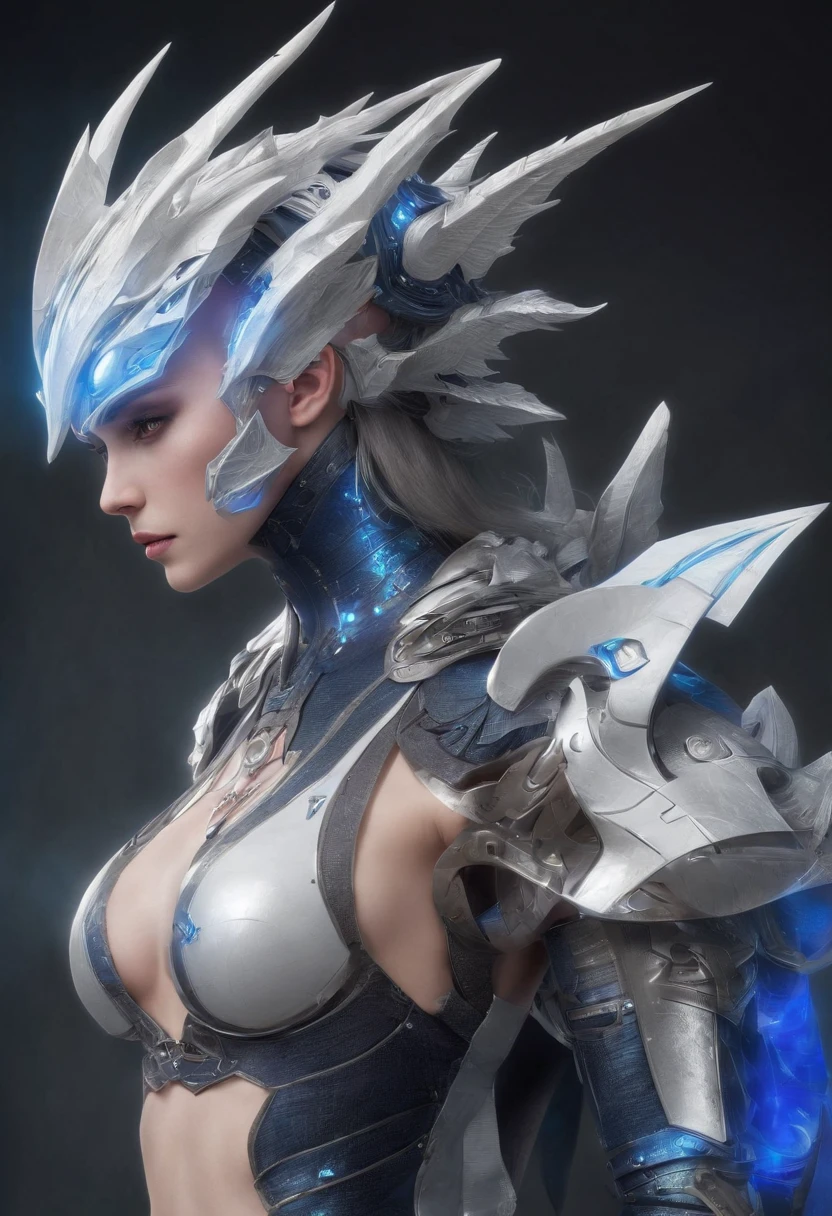Cirilla Fiona Elen Riannon，Highest image quality，Outstanding details，超高分辨率，（Fidelity：1.4）, Favor the details，closeup cleavage，The background is a scene of a cosmic celestial body，High-tech dragon knight mech，He has a delicate and beautiful face，（（Blue-white flying semi-mechanical fuselage：1.8）），high-tech weapon，Raised sexy，frontage，cyber punk perssonage，Futuristic，mechanically aesthetic，Virtual Engine 5，Perfect detail rendering，rendering by octane，hyper HD