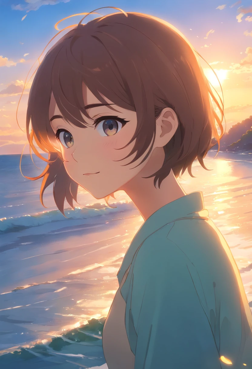 masterpiece、top-quality、Movie stills、1girl in、Seagirl、floating in sky、a closeup、发光、Happiness、Warm and soft lighting、the morning sun、(Spark:0.7)