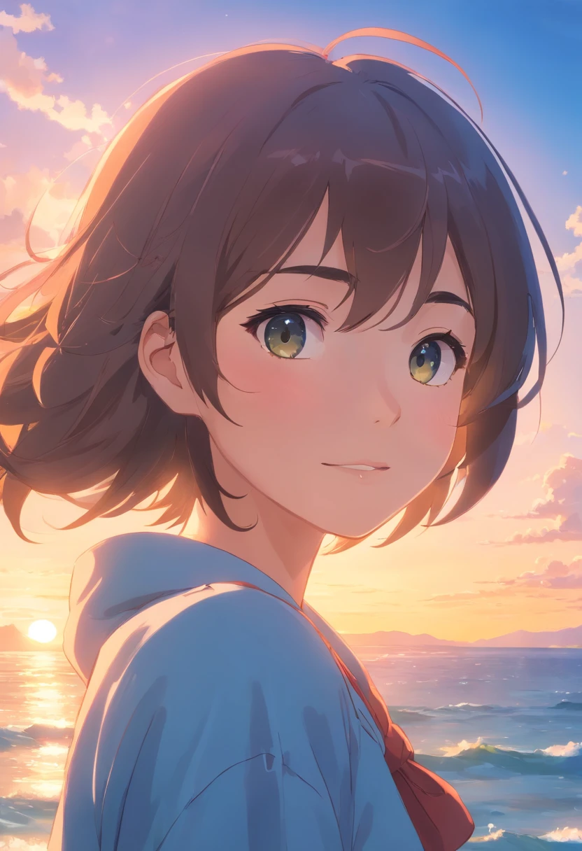 masterpiece、top-quality、Movie stills、1girl in、Seagirl、floating in sky、a closeup、发光、Happiness、Warm and soft lighting、the morning sun、(Spark:0.7)