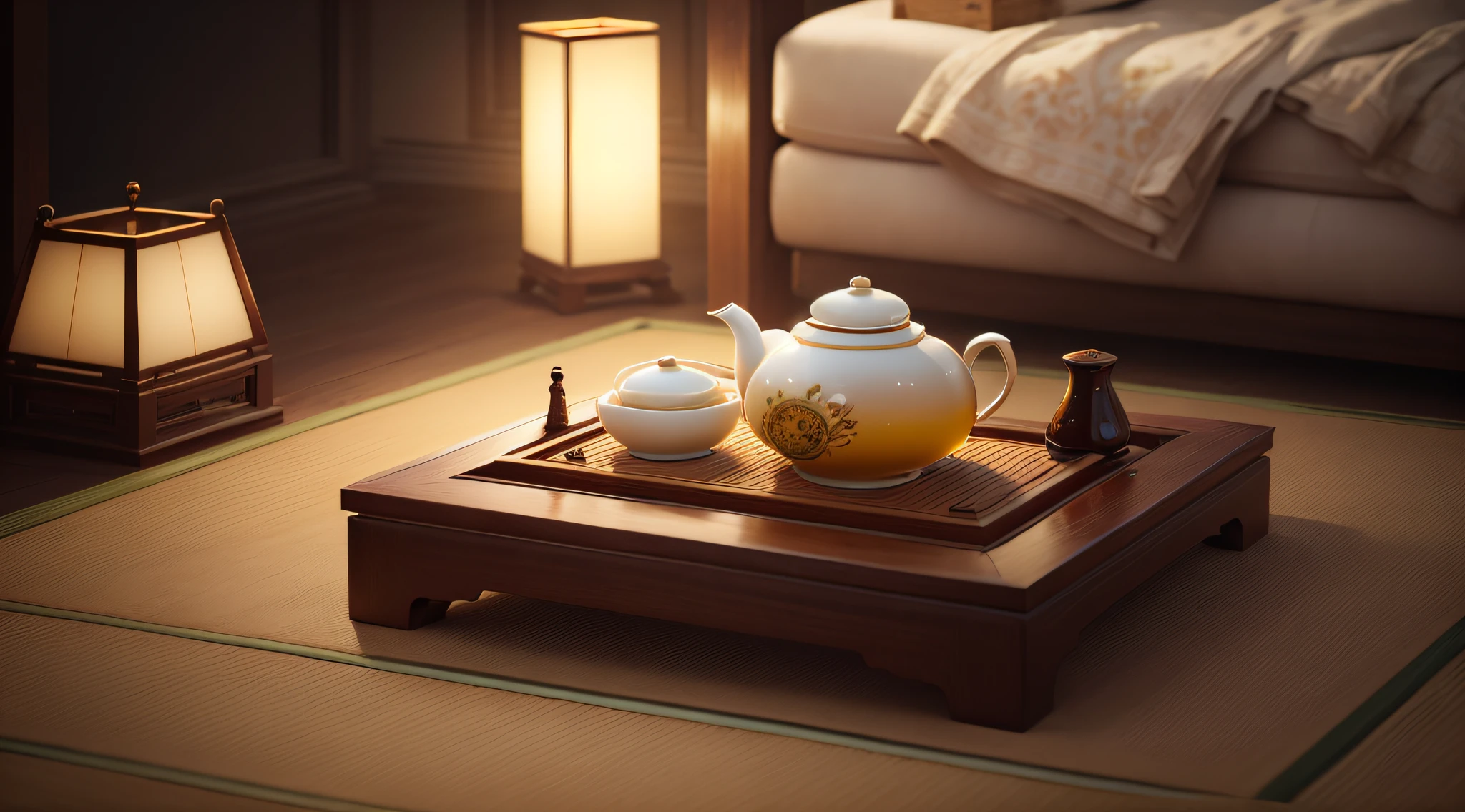 (best quality,high-res,ultra-detailed,masterpiece:1.2),vibrant yellow tea,high-end authentic tea ceremony,elegant porcelain teaware,exquisite tea leaves, precise hand movements, delicate tea brewing, soothing aroma, harmonious ambiance, professional lighting, rich palette of colors