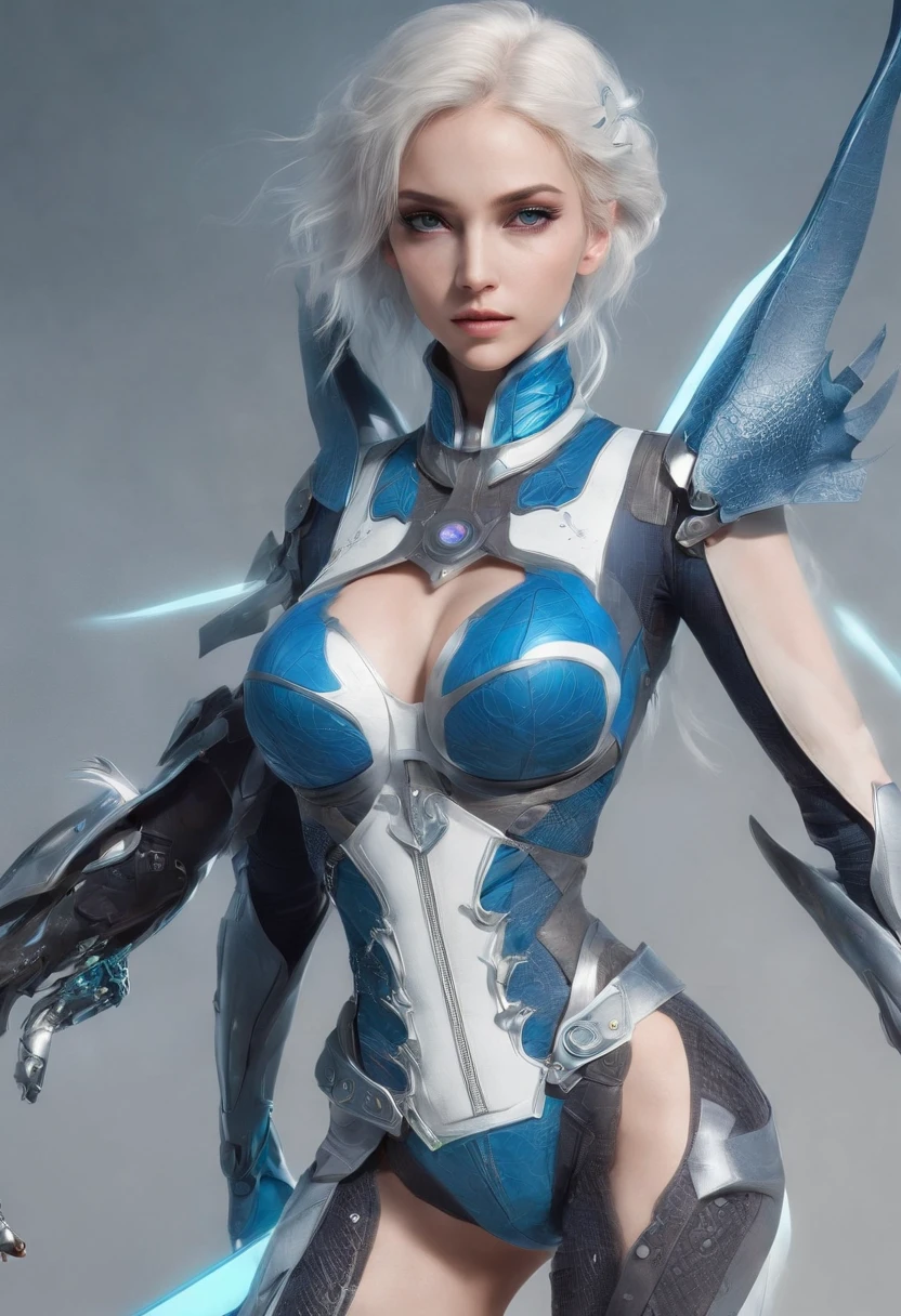 Cirilla Fiona Elen Riannon,Highest image quality,Outstanding details,超高分辨率,(Fidelity:1.4), Favor the details,closeup cleavage,The background is a scene of a cosmic celestial body,High-tech dragon knight mech,He has a delicate and beautiful face,((Blue-white flying semi-mechanical fuselage:1.8)),high-tech weapon,Raised sexy,frontage,cyber punk perssonage,Futuristic,mechanically aesthetic,Virtual Engine 5,Perfect detail rendering,rendering by octane,hyper HD
