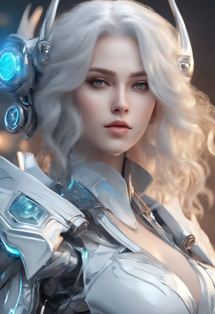 Cirilla Fiona Elen Riannon,Highest image quality,Outstanding details,超高分辨率,(Fidelity:1.4), Favor the details,closeup cleavage,The background is a scene of a cosmic celestial body,High-tech dragon knight mech,He has a delicate and beautiful face,((Blue-white flying semi-mechanical fuselage:1.8)),high-tech weapon,Raised sexy,frontage,cyber punk perssonage,Futuristic,mechanically aesthetic,Virtual Engine 5,Perfect detail rendering,rendering by octane,hyper HD