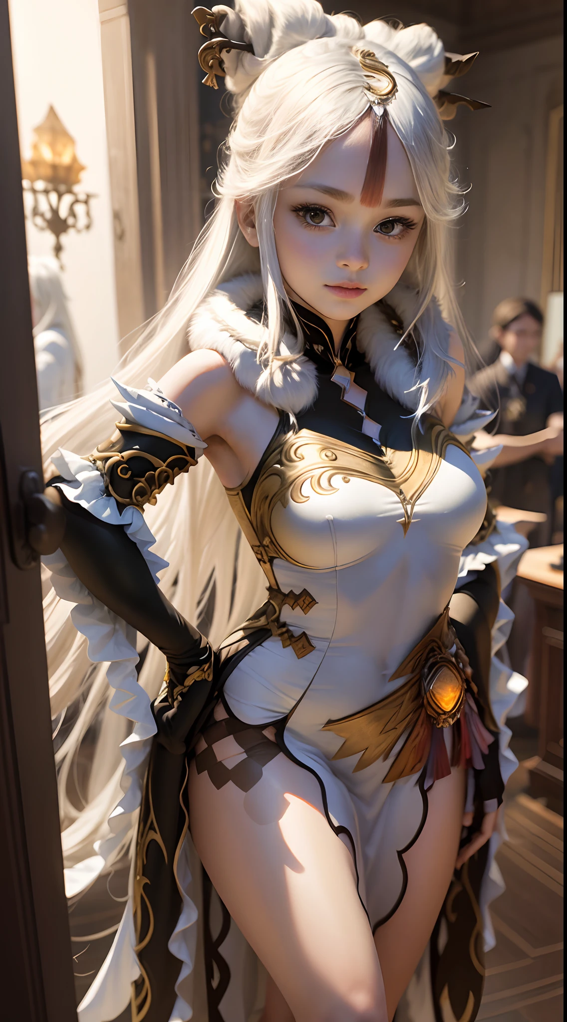 ( Masterpiece, White and vivid colors, (Exposed:1.2), (nipple:-0.9)(Acutance:0.9)), (((Renbutsu Misako|Misako Renbustu))), ((face variations)), { Navel | pretty Ass }, portrayed in the best quality and high resolution. The image should be ultra-detailed, realistic, and photorealistic with a touch of rawness. concept art. The color tone should be vibrant and vivid, enhancing the overall visual impact. (Whole Body proportions and all limbs are anatomically accurate), (Vivid Colorful light shines through the delicate stained glass). delicate limbs, Detail of sparkling oiled ivory skin, (short Bob, delicate wear), Whole Body proportions and all limbs are anatomically accurate .