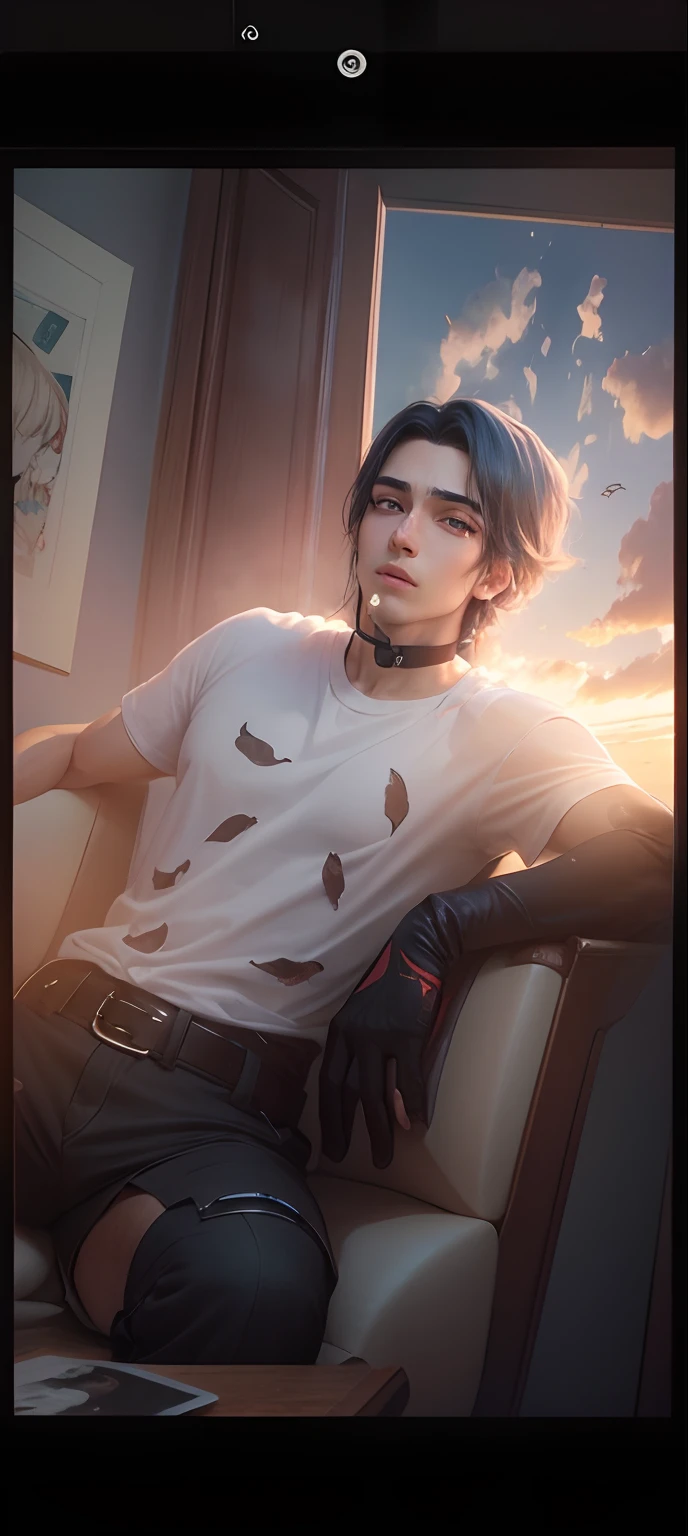 1boy, anthro, solo, frown, silver fur, white skin, dog tag, (pain:1.3), (drooling:1.1), struggling, defeat, (from above:1.1), dominated, arms up, kneeling, male, topwear, thin waist, anthro, (small crop top:1.2), (sweat:1.4), (bind:1.3), thin waist male, big hip , bottomwear pajama shorts, 8k hd, extreme detail, detailed background, red room, by Pino Daeni, (by ruaidri), by virtyalfobo