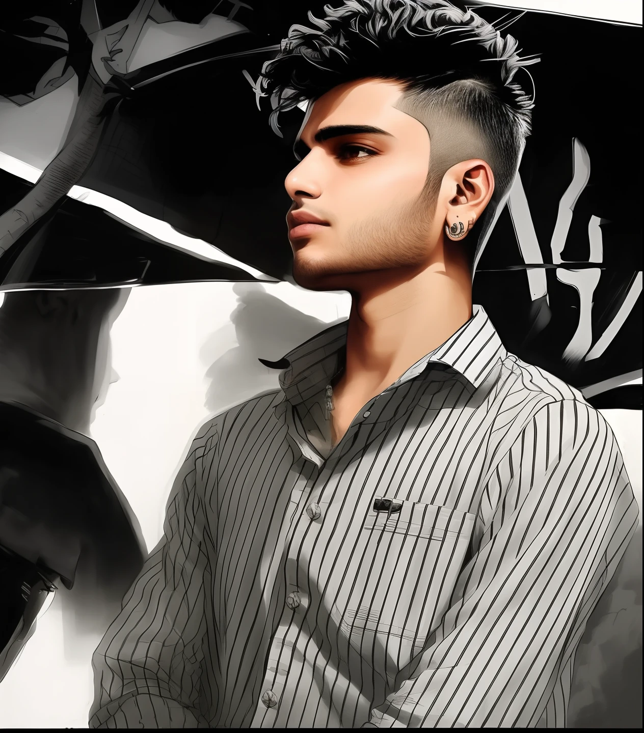 arafed man with a mohawk and a striped shirt standing in front of a tree, portait photo profile picture, inspired by Saurabh Jethani, profile pic, with lovely look, with accurate face, profile photo, candid picture, with a cool pose, stylish pose, mohamed chahin style, casual pose, cute young man, ✏️🎨, profile pose