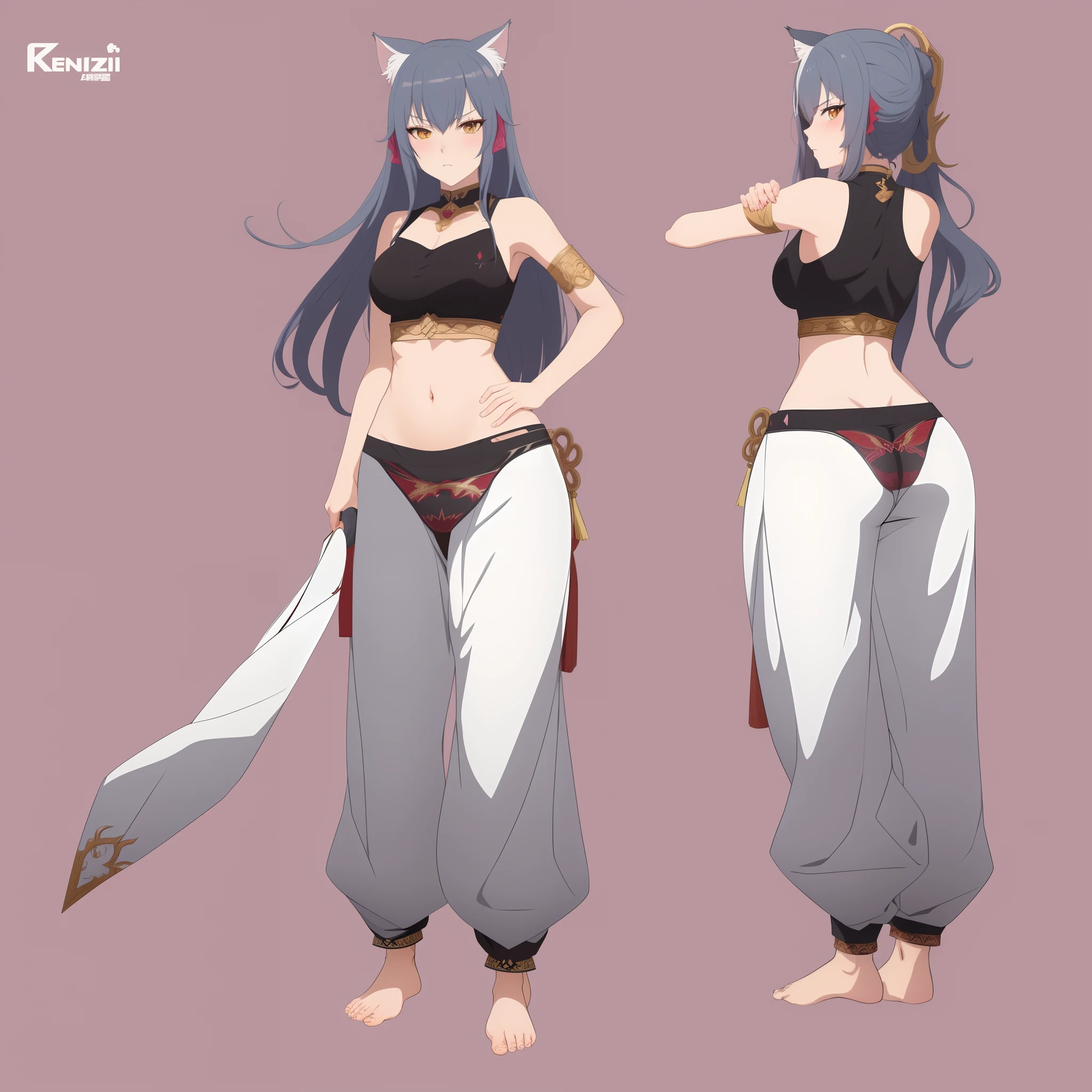 Design de personagem de anime de uma mulher com uma espada e uma cauda de gato, Cushart Kenz, Cushart Krenz, anime moe artstyle, raposa nobushi, full body commission for, [ design de personagens ], anime full body illustration, gato anime, gato anime bonito, holo is a wolf girl, anime estilizado, Xianxia de corpo inteiro