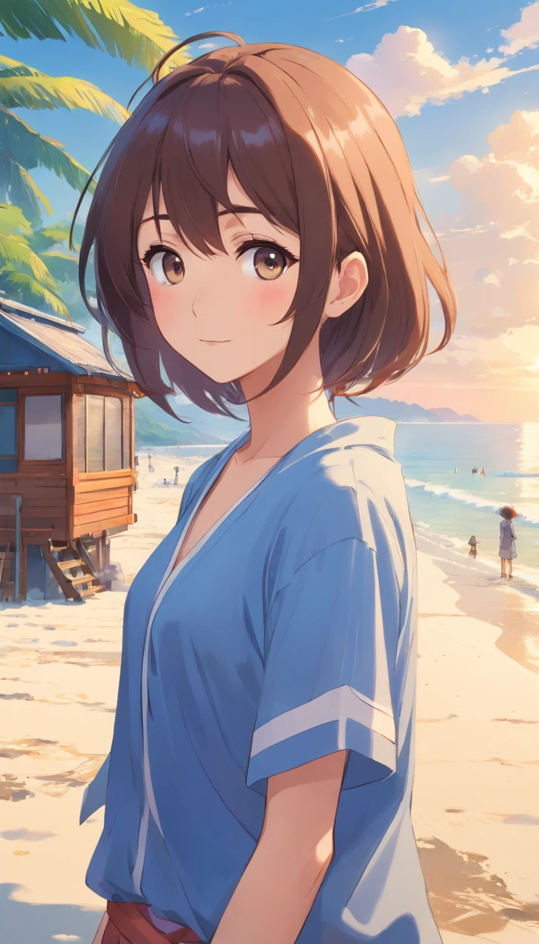 5 cute faces, Beautiful fece, Bekinis Beach Hut Lake, 夏天, 云, masutepiece, ccurate, Anatomically correct, high details, High quality, hight resolution, Best Quality, awardwinning, Textured skin, nffsw