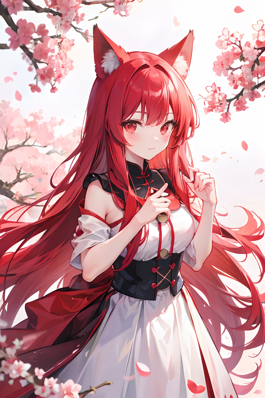 Red long-haired，Red fox ears，SakuraNS，the cherry trees，komono