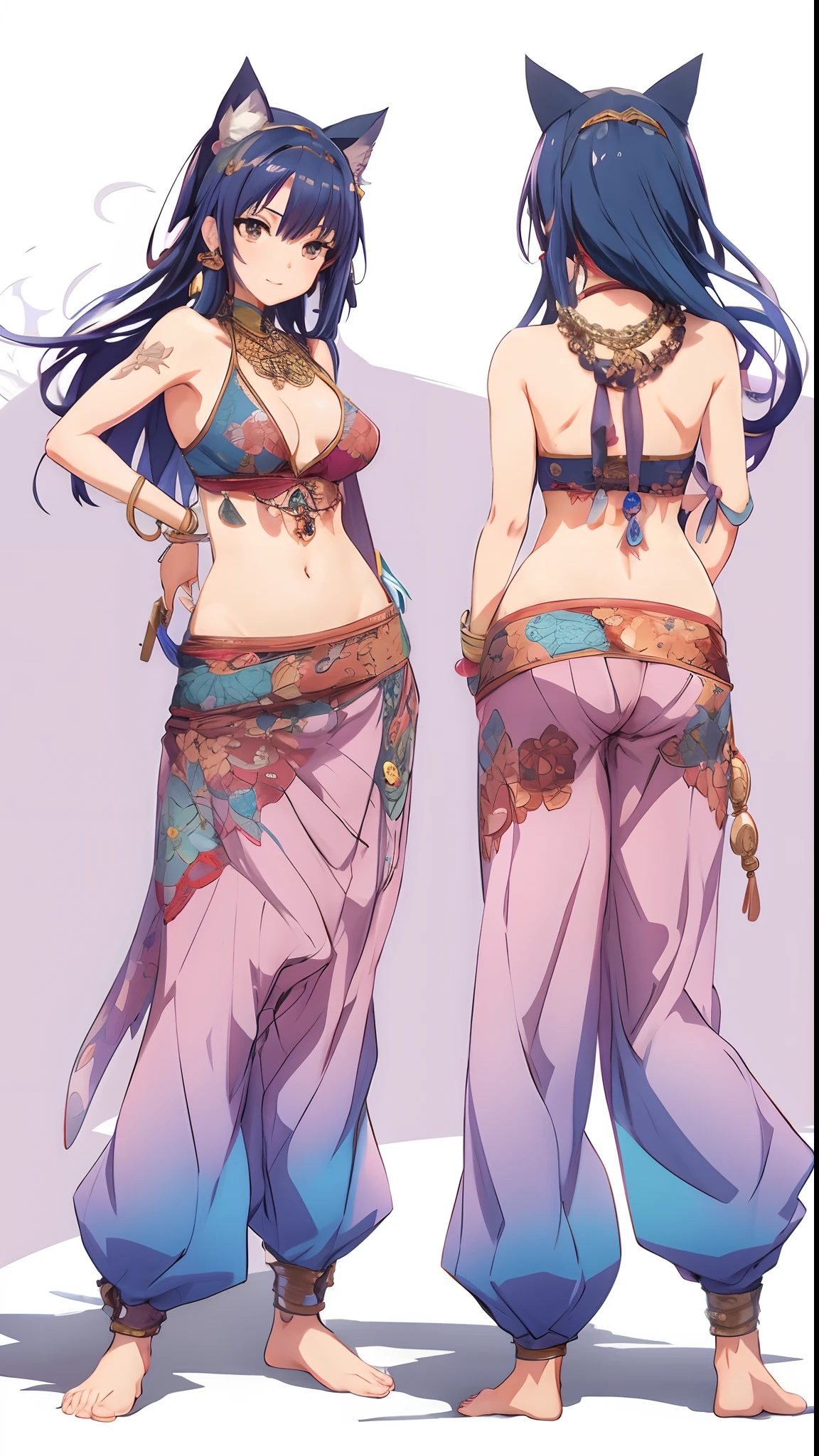 Menina anime em uma fantasia de gato com uma cauda de gato, Boho Chique | | muito anime!!!, bela arte conceitual de corpo inteiro, anime full body illustration, cushart krenz arte chave feminina, arte detalhada do personagem de anime, Xianxia de corpo inteiro, anime mulher fullbody arte, design de personagem altamente detalhado, aesthetic!!!!!! female genie, full length illustration, Nico Robin
