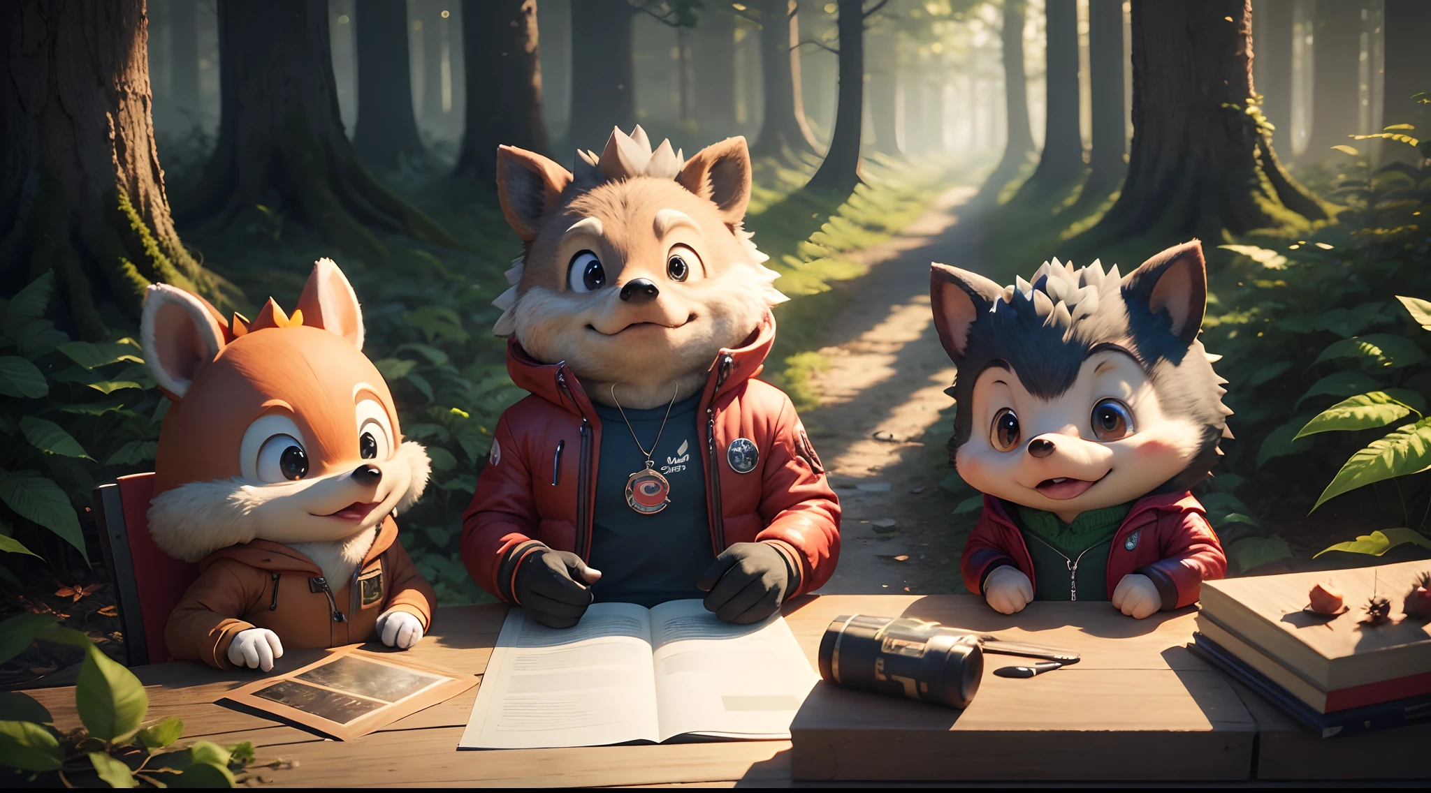 There's a cartoon hedgehog with a red jacket wrapped in branches in the woods, hedgehog_character, painting digital adorable, arte digital detalhada bonito, arte infantil em artstation, cute anthropomorphic hedgehog, wojtek fus, criatura da floresta bonito, um retrato de Judy Hopps, arte digital bonito, render 3D bonito, anthropomorphic hedgehog, vencedor do concurso de design de personagem.