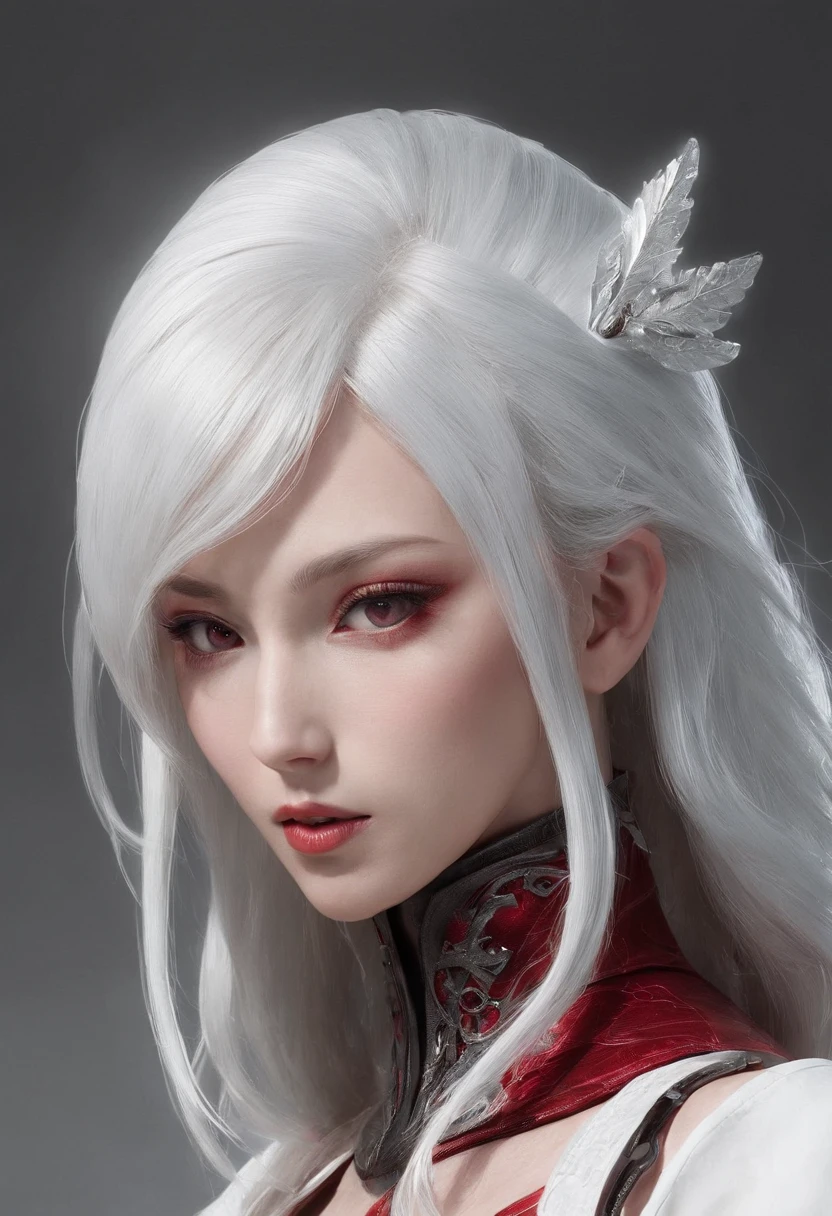 One girl, Long Hair、White Hair、Silver Hair．jagged teeth．
Princess Teresa，White skin, large breasts, Pointy Ears, Blushing, masterpiece, とてもLong Hair, Gray Hair, Sparkle Effect, Background blur, Lady wearing a white dress、Princess Teresaは吸血鬼でjagged teethを持つ舌の長い巨胸な令嬢です。White wax skin、Dark Background、Suspicious background、Pale background、Bed in a dark room、Red colored eyes, saliva, Blue Mouth、Inky、Lens flare, masterpiece, Gaze, Bangs between the eyes, Female monster、Beautiful Vampire、White wax skin、Show your fangs、Attacking a person、Snake-like eyes