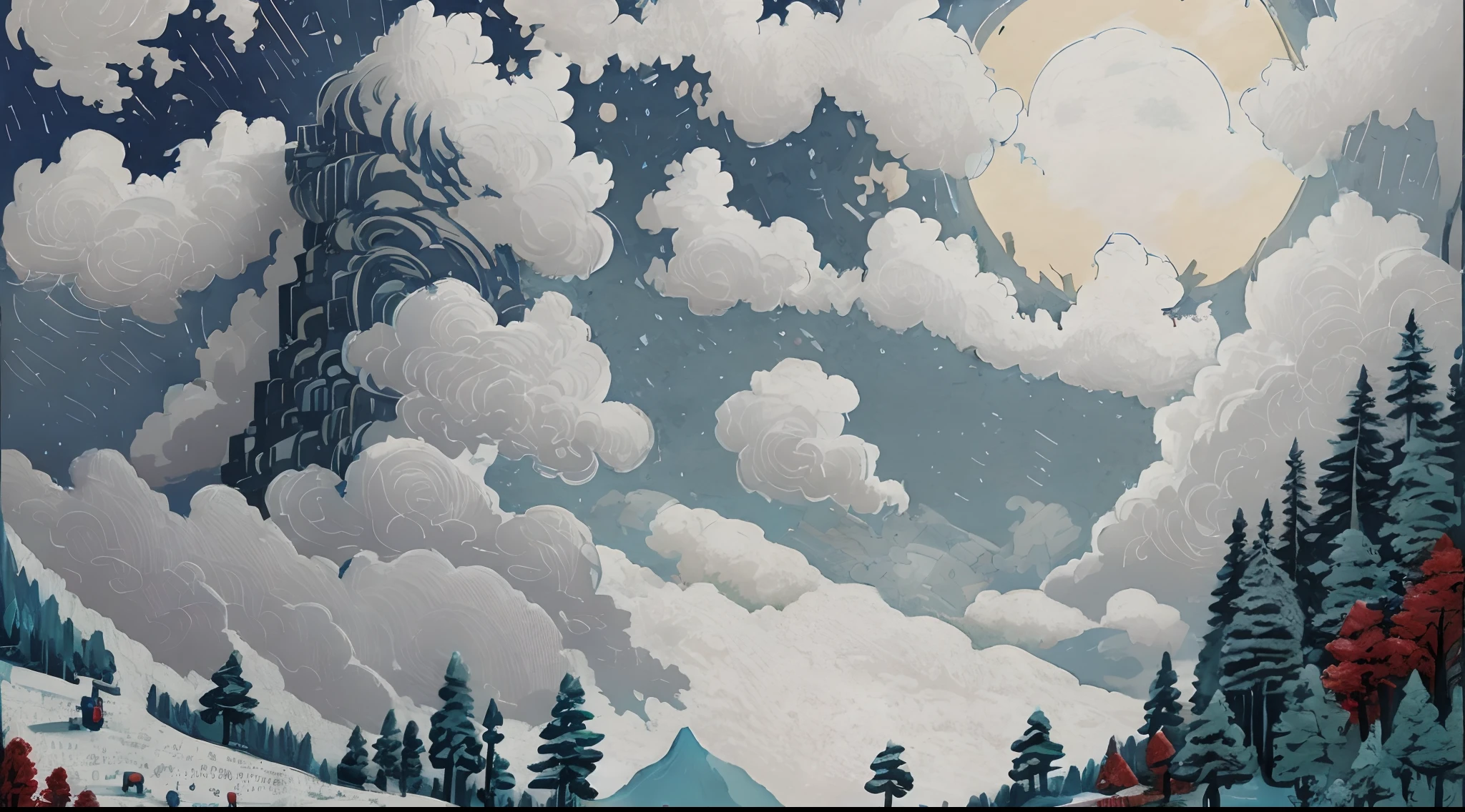 Enjoy the mountain view with village, waterfall, clouds and moon, moon and mountain peaks, a beautiful artwork illustration, highly detailed digital artwork, 4k highly detailed digital artwork, highly detailed digital painting, intricate digital painting, beautiful digital artwork, landscape art detail, Onmyoji detailed artwork, 4k highly detailed artwork, highly detailed digital artwork, floating mountains, 4k detailed artwork, very detailed digital painting