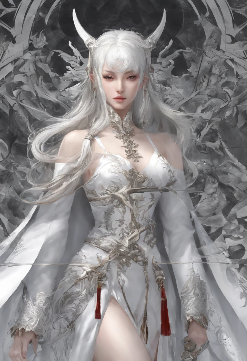 Aranea Highwind,Highest image quality,Outstanding details,超高分辨率,(Fidelity:1.4), Favor the details,closeup cleavage,dawn,Snow,winter,Behind it is the wizard's sword,He has a delicate and beautiful face,((Red and white semi-mechanical body:1.8)),Raised sexy,frontage,cyber punk perssonage,Futuristic,mechanically aesthetic,Virtual Engine 5,Perfect detail rendering,rendering by octane,hyper HD,动态照明,art stations,poster for,Volumetriclighting,Very detailed faces,4k wallpapers,Award-Awarded,1 girl with white hair,He has a delicate and beautiful face,long hair flowing,horse tailed,Fringed Hair Ornament,Dynamic perspective,White Hanfu,White gauze flying,red waistband,Sexy,Tradition Chinese Ink Painting,Surrounded by clouds,fog atmosphere,Ride a white dragon,Stroke the faucet,White dragon horn,dynamic viewing angle,电影灯光,