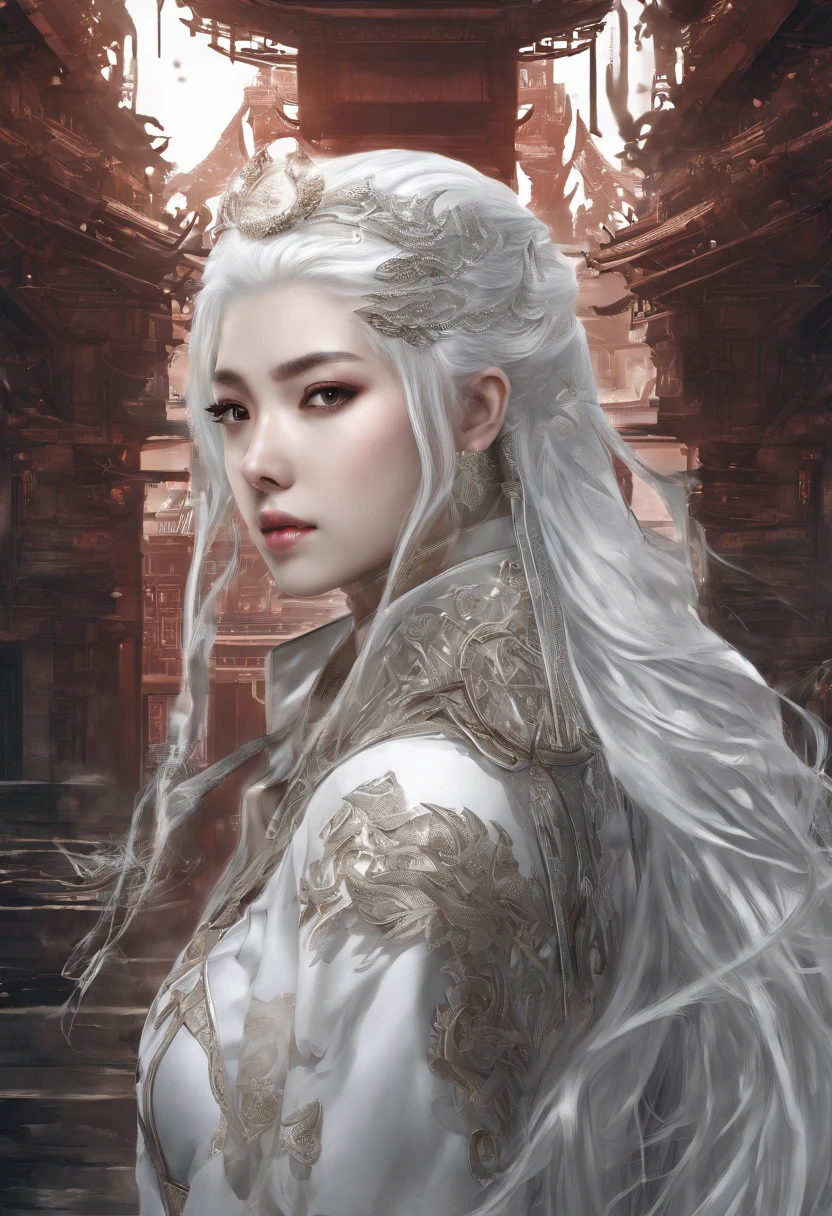 Aranea Highwind,Highest image quality,Outstanding details,超高分辨率,(Fidelity:1.4), Favor the details,closeup cleavage,dawn,Snow,winter,Behind it is the wizard's sword,He has a delicate and beautiful face,((Red and white semi-mechanical body:1.8)),Raised sexy,frontage,cyber punk perssonage,Futuristic,mechanically aesthetic,Virtual Engine 5,Perfect detail rendering,rendering by octane,hyper HD,动态照明,art stations,poster for,Volumetriclighting,Very detailed faces,4k wallpapers,Award-Awarded,1 girl with white hair,He has a delicate and beautiful face,long hair flowing,horse tailed,Fringed Hair Ornament,Dynamic perspective,White Hanfu,White gauze flying,red waistband,Sexy,Tradition Chinese Ink Painting,Surrounded by clouds,fog atmosphere,Ride a white dragon,Stroke the faucet,White dragon horn,dynamic viewing angle,电影灯光,