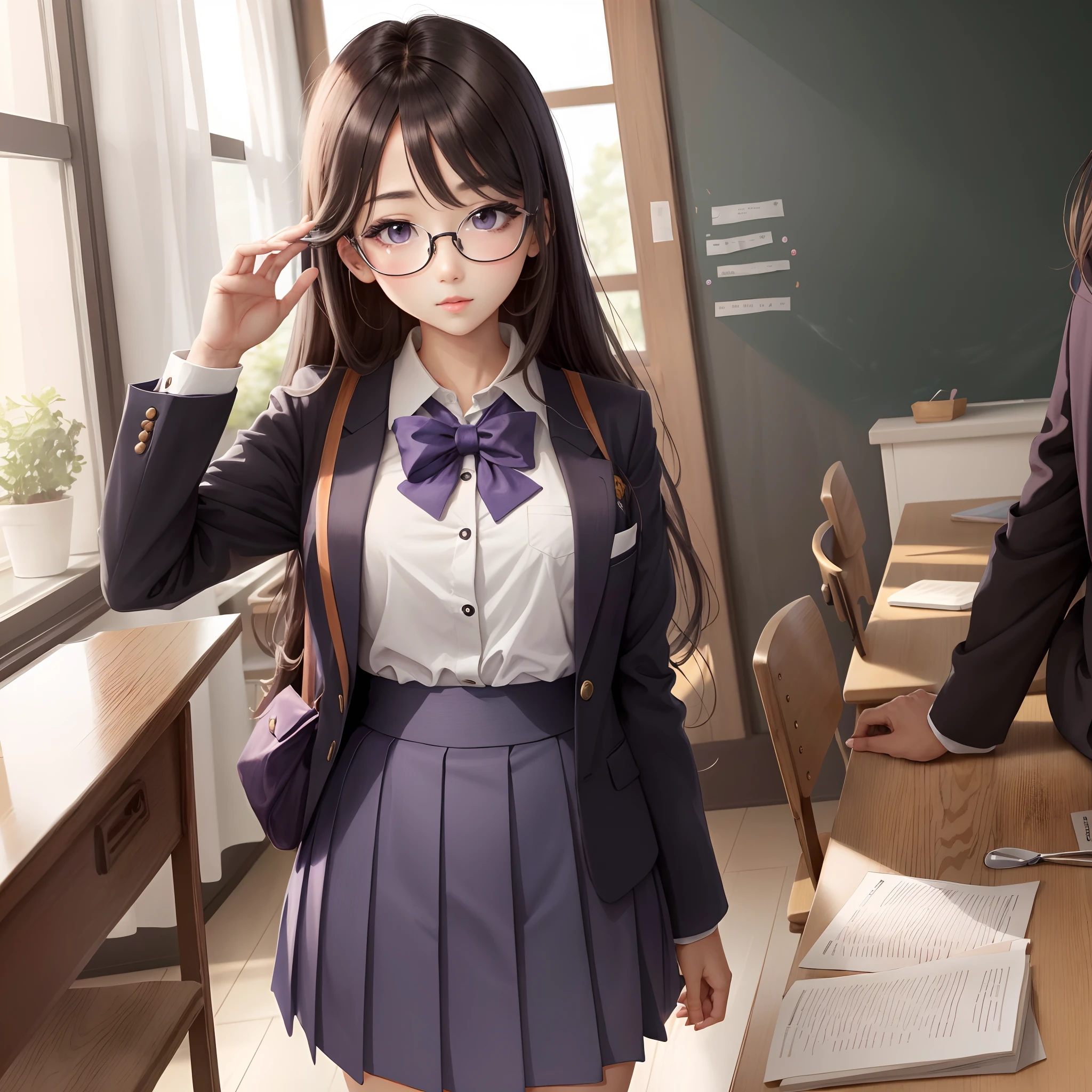 Glasses Girl Purple glasses, school uniform