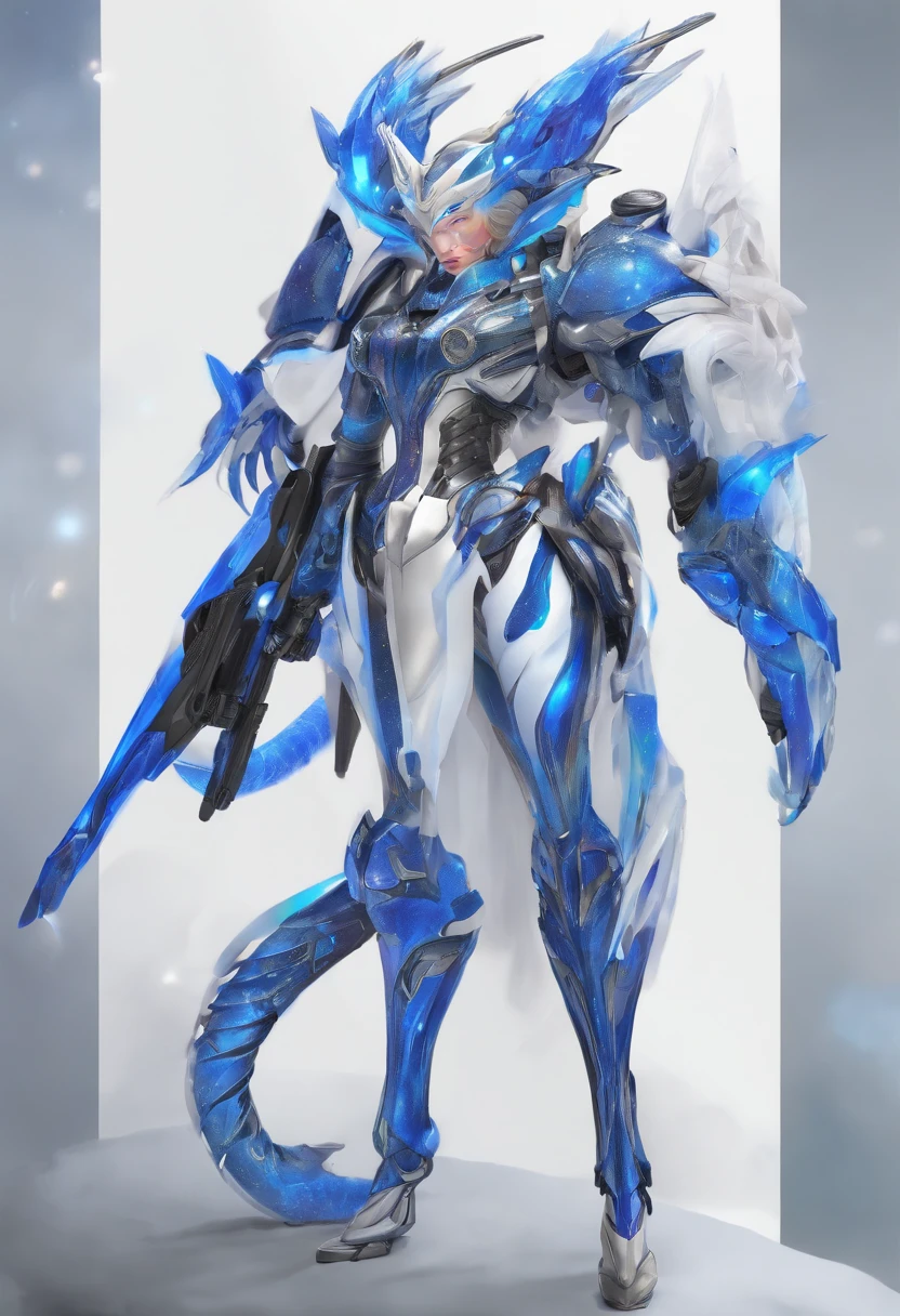 Elania Haywind，Highest image quality，Outstanding details，超高分辨率，（Fidelity：1.4）, Favor the details，closeup cleavage，The background is a scene of a cosmic celestial body，High-tech dragon knight mech，He has a delicate and beautiful face，（（Blue-white flying semi-mechanical fuselage：1.8）），high-tech weapon，Raised sexy，frontage，cyber punk perssonage，Futuristic，mechanically aesthetic，Virtual Engine 5，Perfect detail rendering，rendering by octane，hyper HD