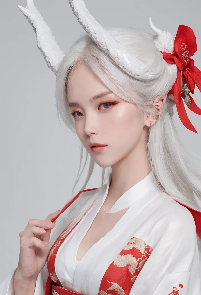 Elania Haywind,动态照明,art stations,poster for,Volumetriclighting,Very detailed faces,4k wallpapers,Award-Awarded,1 girl with white hair,He has a delicate and beautiful face,long hair flowing,horse tailed,Fringed Hair Ornament,Dynamic perspective,White Hanfu,White gauze flying,red waistband,Sexy,Tradition Chinese Ink Painting,Surrounded by clouds,fog atmosphere,Ride a white dragon,Stroke the faucet,White dragon horn,dynamic viewing angle,电影灯光,