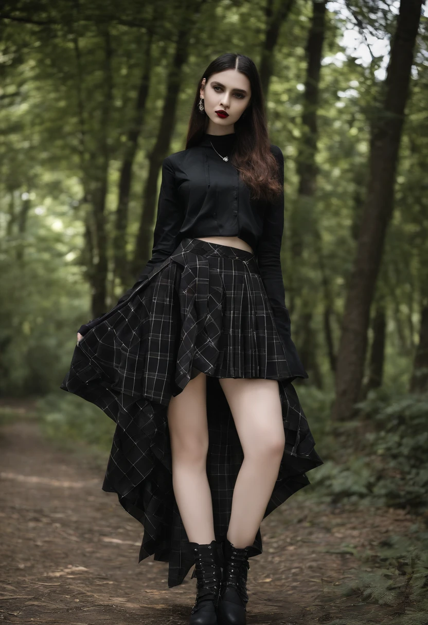 Pleated girls goth half skirt summer harajuku punk style irregular plaid asymmetrical women's skirts high waist black skirts