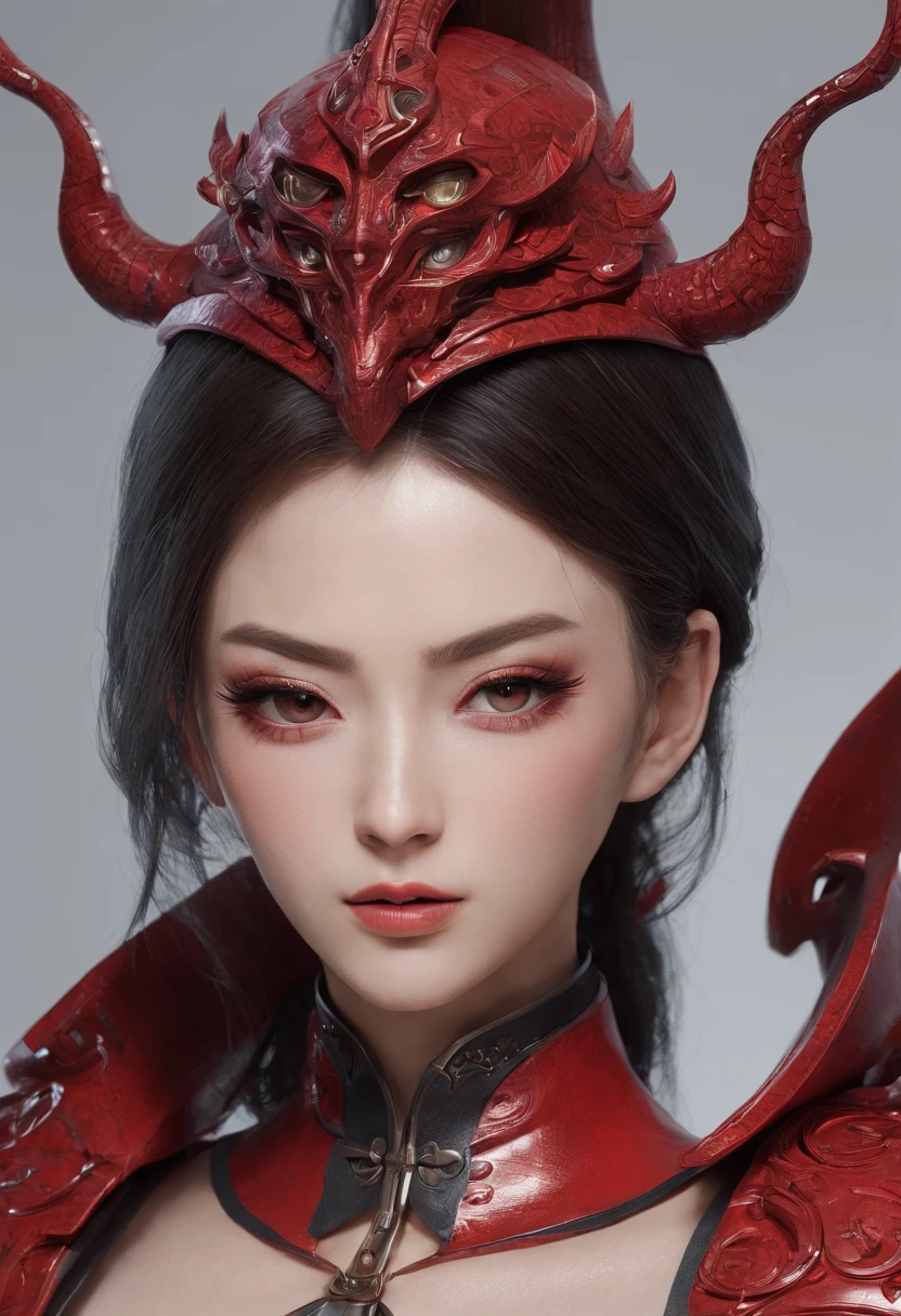 Elania Haywind，Highest image quality，Outstanding details，超高分辨率，（Fidelity：1.4）, Favor the details，closeup cleavage，dawn，Snow，winter，Wizard Sword，He has a delicate and beautiful face，Red Japanese oni armor，Raised sexy，frontage，Futuristic，mechanically aesthetic，Virtual Engine 5，Perfect detail rendering，rendering by octane，hyper HD