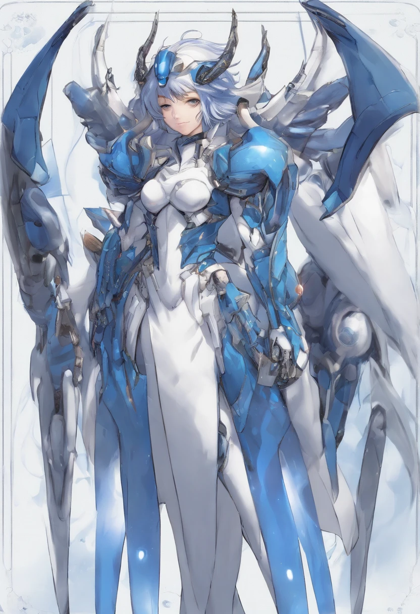 Elania Haywind，Highest image quality，Outstanding details，超高分辨率，（Fidelity：1.4）, Favor the details，closeup cleavage，The background is a scene of a cosmic celestial body，High-tech dragon knight mech，He has a delicate and beautiful face，（（Blue-white flying semi-mechanical fuselage：1.8）），high-tech weapon，Raised sexy，frontage，cyber punk perssonage，Futuristic，mechanically aesthetic，Virtual Engine 5，Perfect detail rendering，rendering by octane，hyper HD