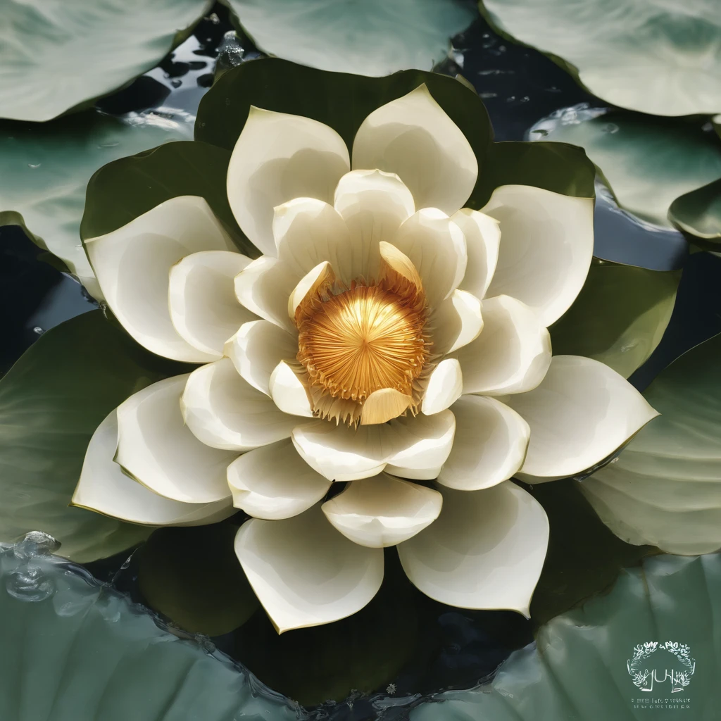 Lotus leaf, lotuses, Eau, courtyard, rays of sunshine, partially underwater shot, symmetry, polar opposites, close-up, Romanticism, Op art, Contemporary art, Luminism, cinematic lighting, sparkle, god rays, ray tracing, UHD, retina, masterpiece, ccurate, super detail, anatomically correct, high details, high quality, award winning, best quality, highres, 16k