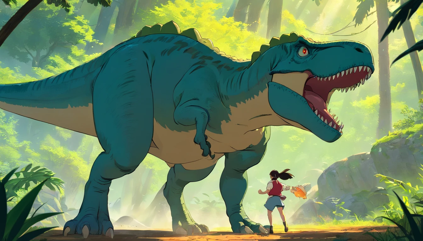 una feroz batalla entre un T-Rex y un triceratops, (La mejor calidad, 4k, Altas Resoluciones, Ultra detallado), Lucha intensa, rugidos y trompetas, Dusty prehistoric landscape, Sombras realistas, vivid colors, (Detallado, intrincado, elaborar) Escamas y texturas de dinosaurios, Dynamic Moves, (feroz, determinado) Expresiones en las caras de dinosaurios, (poderoso, muscular) Cuerpos, dientes afilados y cuernos, (big size ass, imponente) Size, (dramatic, dynamic) luci, (poderoso, energetic) Plantea, (tension, anticipation) En el aire,1 versus 1,sangre,cazando,defendiendose,lucha de vida o muerte