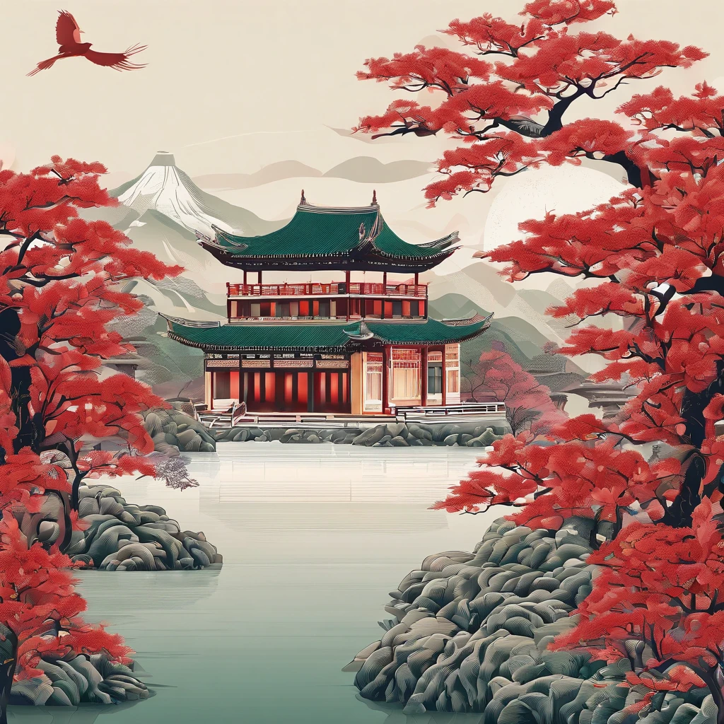 (((tmasterpiece))),Magnificent Chinese architectural complex,Standing in the green mountains and green waters,tranquil and graceful,An ancient and mysterious wonderland,Exquisite craftsmanship depicts the details of the building,Each window、Eaves and porches are clearly visible,The unique charm of traditional Chinese architecture。The building blends in with the surrounding landscape,It seems to be a perfect combination of nature and humanity,Mountains and rivers。The mountains are majestic,Layers of mountains,The river meanders,Clear,Features of the art of paper cutting,The lines are smooth and precise,carefully designed,Refinement and layering,Gorgeous and sophisticated,Bright and vivid。The building is made of traditional red and gold,The landscape part is gradient green、Blue and gray display,creating a serene and peaceful atmosphere。The color combinations throughout the work complement each other perfectly,It's intoxicating。(globalillumination,Ray traching,hdr,Unrealistic rendering,Rational design,high detal,tmasterpiece,best qualtiy,hyper HD,cinmatic lighting)