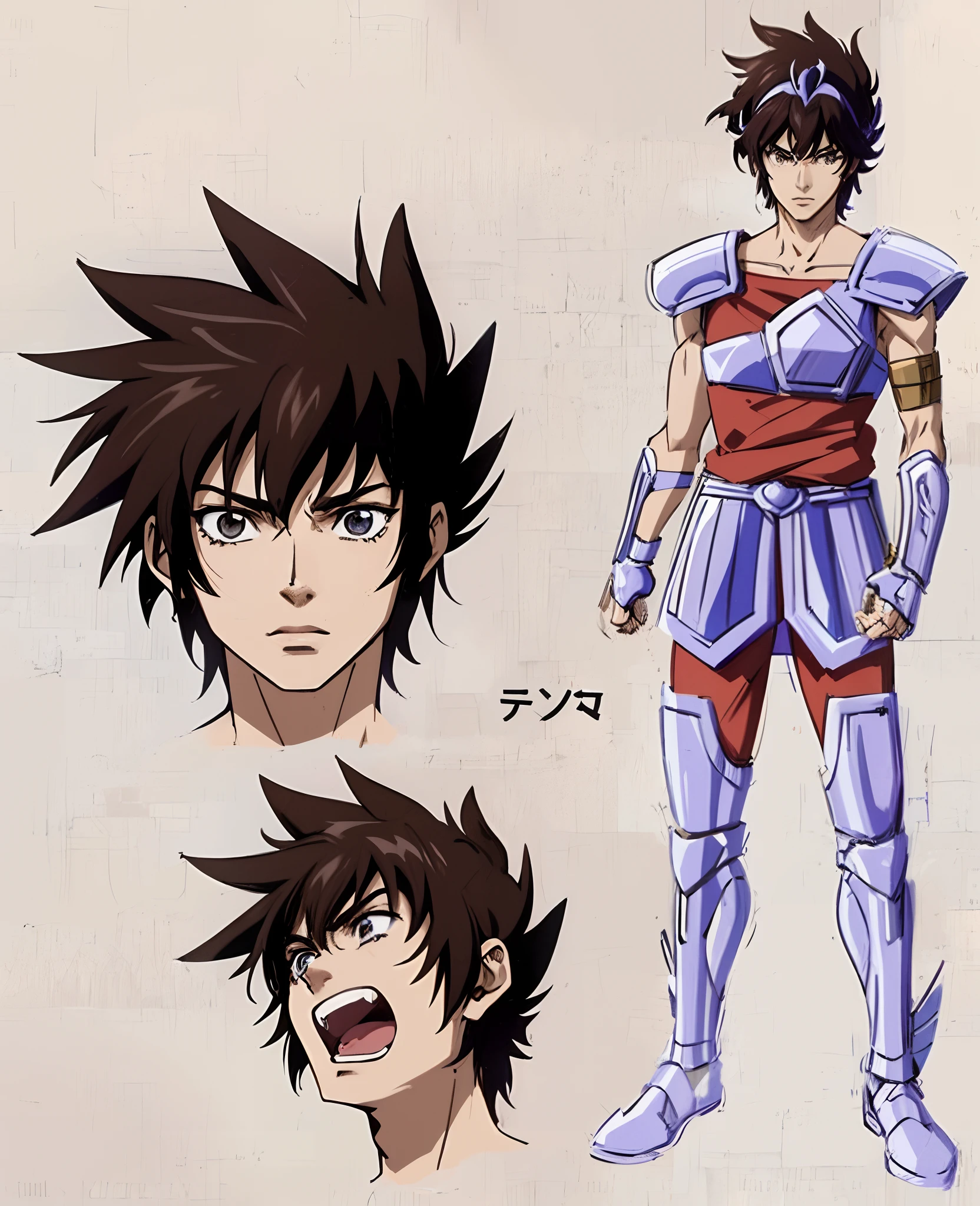 designer de personagens, Contorno de Personagem, Jovem 16 anos, forte, corajoso, Alegre, Tipo de anime, Tipo Saint Seiya