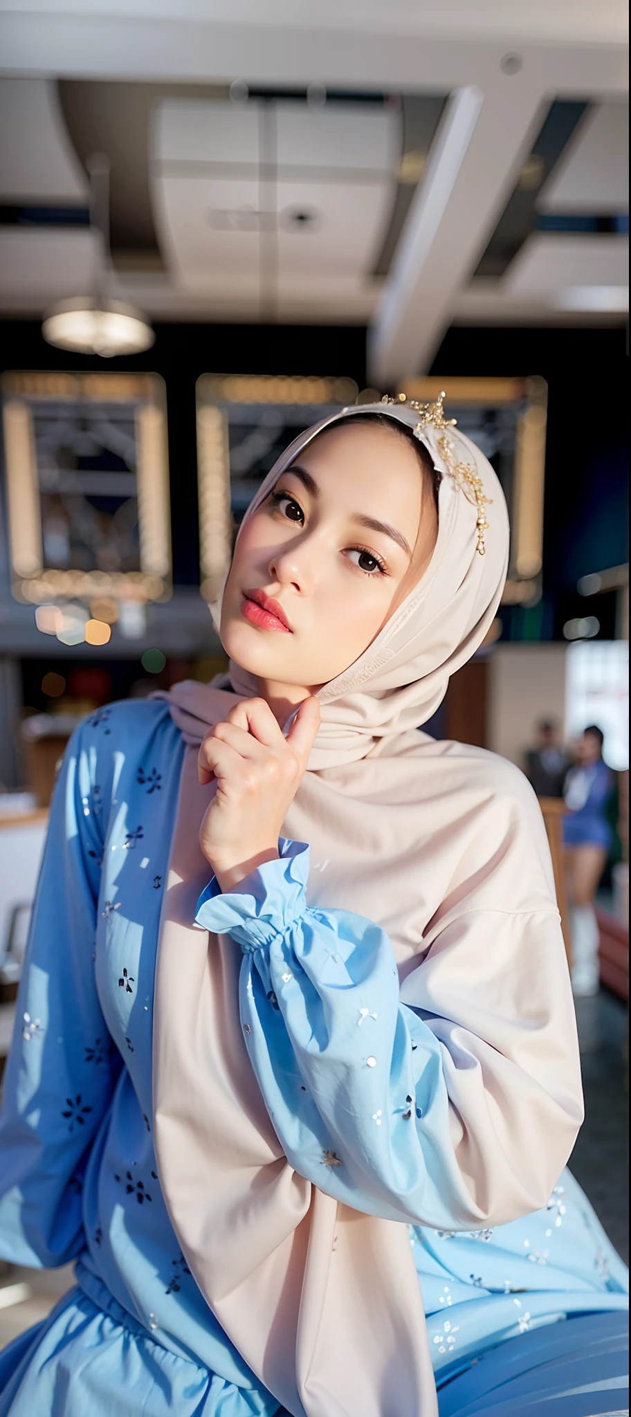 Extremely detailed, very sharp, best quality, female, wearing a dress, wearing a hijab