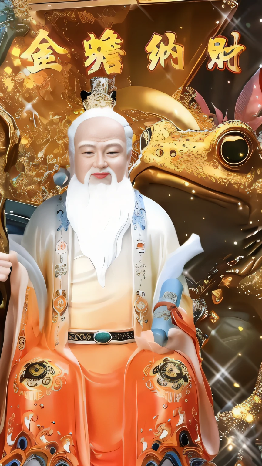 There is a statue of a man with a beard and a white beard, Behind the golden cicada，Taoist, God of Wealth, Taoist master, white-haired god, Chinese mythology, inspired by Park Hua, dao trong le, Taoism, hua cheng, do hoang tuong artwork, the god emperor of mankind, Chinese fantasy, inspired by Wu Bin