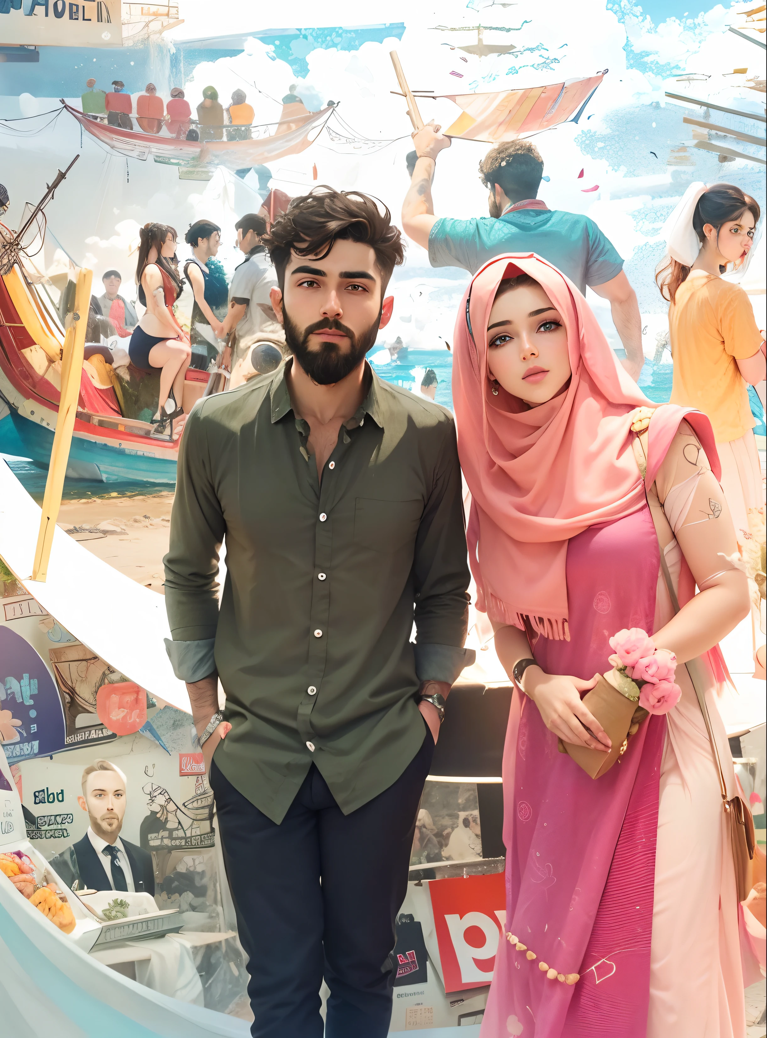 Sweet couple bearded boy and hot girlfriend