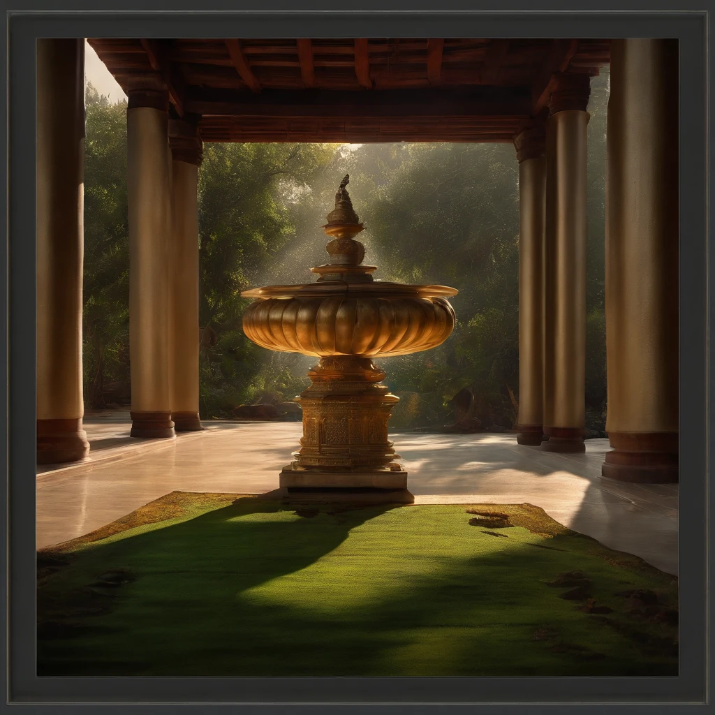 Lotus leaf, lotuses, Eau, zen feeling, (Chinese Courtyard 1.5), rays of sunshine, (The sun shines on the lotus), partially underwater shot, symmetry, polar opposites, close-up, Romanticism, Op art, Contemporary art, Luminism, cinematic lighting, sparkle, god rays, ray tracing, UHD, retina, masterpiece, ccurate, super detail, anatomically correct, high details, high quality, award winning, best quality, highres, 16k