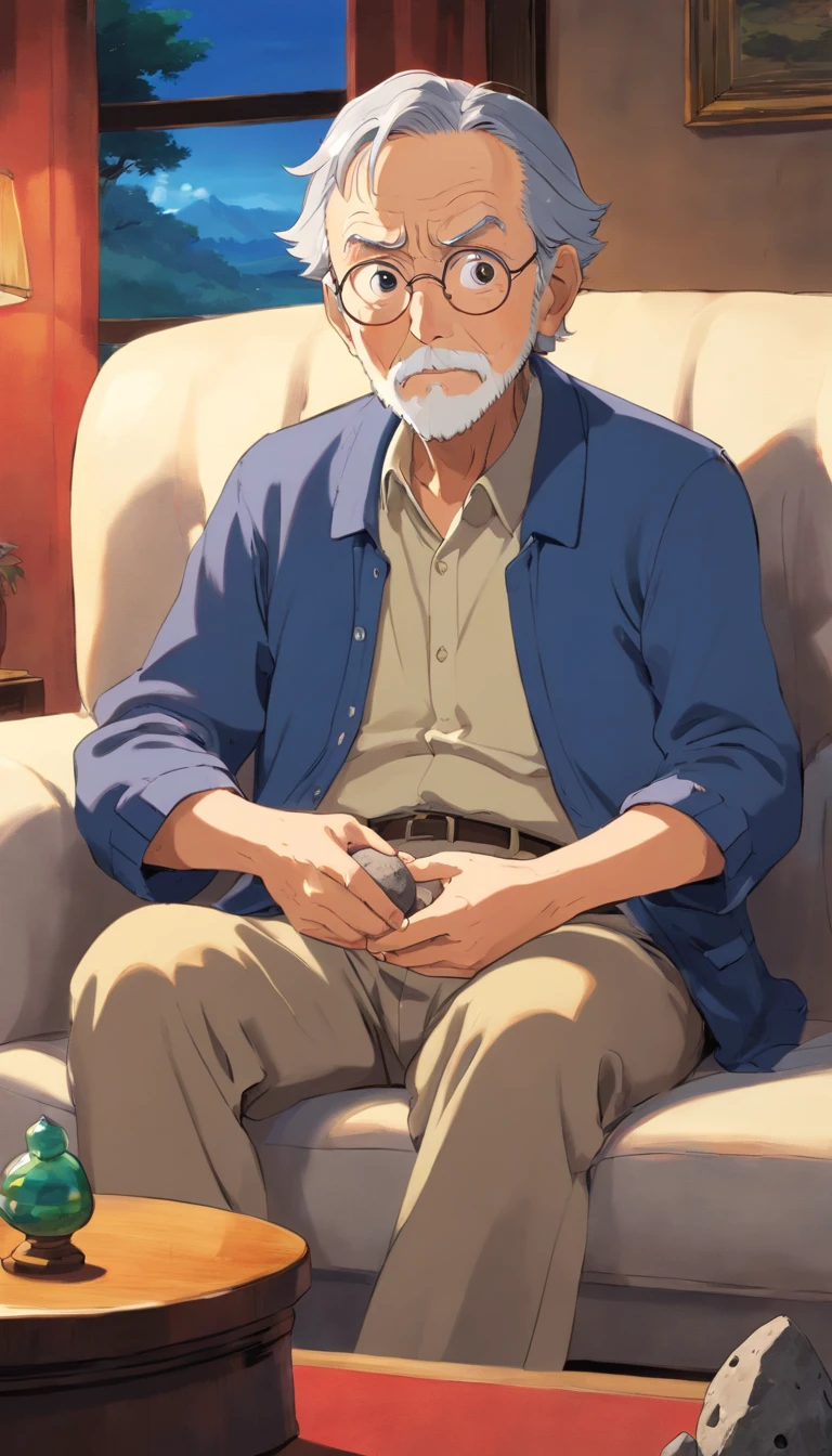 Dad in worn socks with holes in the soles, soles visible, in the living room