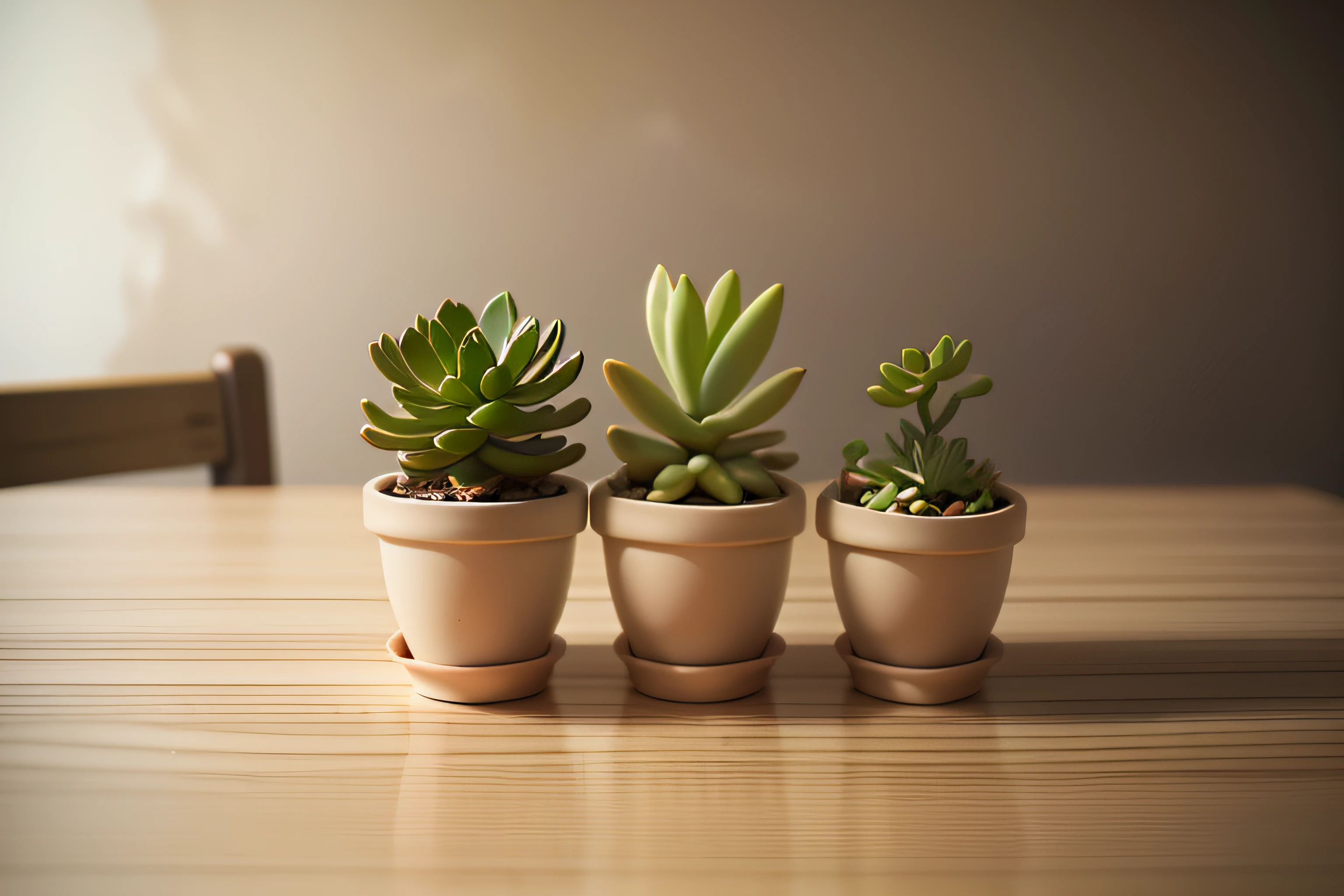 Miniature succulent potted plants、cute little、interiors、photos realistic