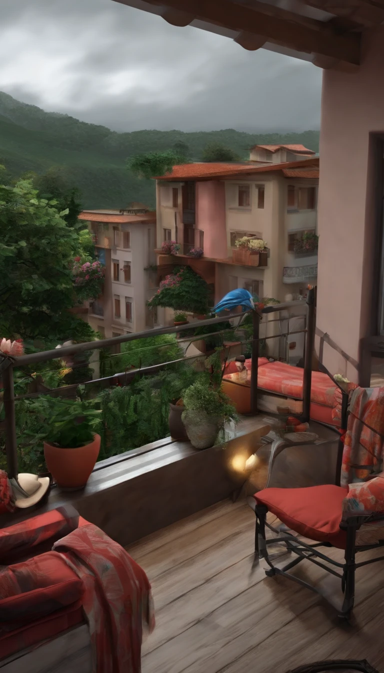 overcast day,Windy,Dormitory for 8 people,Clothes hung on the balcony,Play games in the dormitory