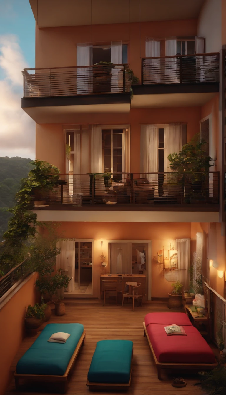 overcast day，Windy，Dormitory for 8 people，Clothes hung on the balcony，Play games in the dormitory