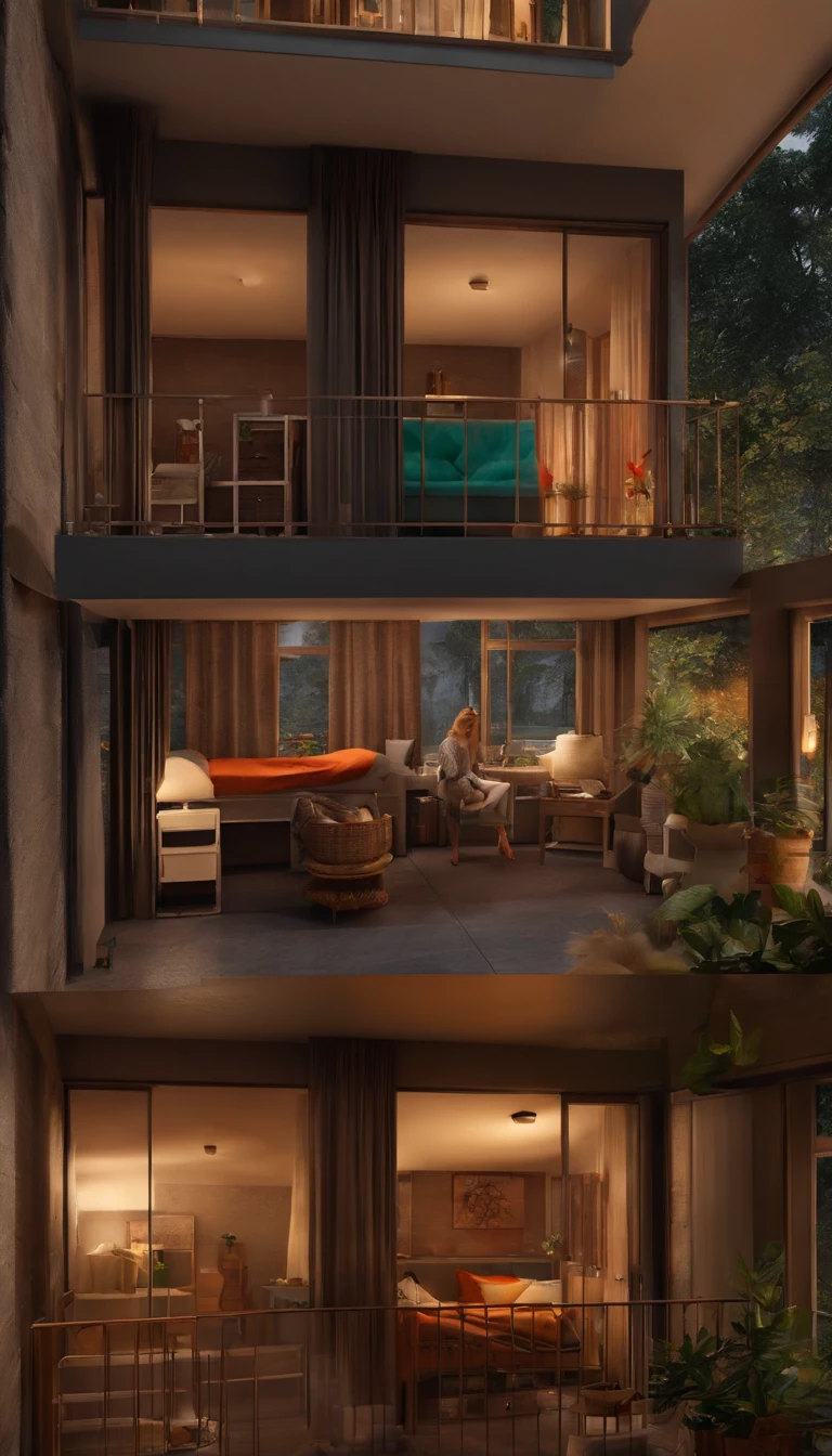 overcast day,Windy,Dormitory for 8 people,Clothes hung on the balcony,Play games in the dormitory