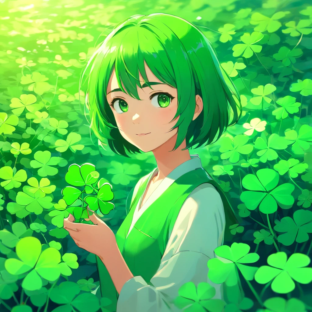 handpainted，clover，Three leaves，adolable，green color，illustratio，Close-up of the shot，a plant，Background full of lucky clover