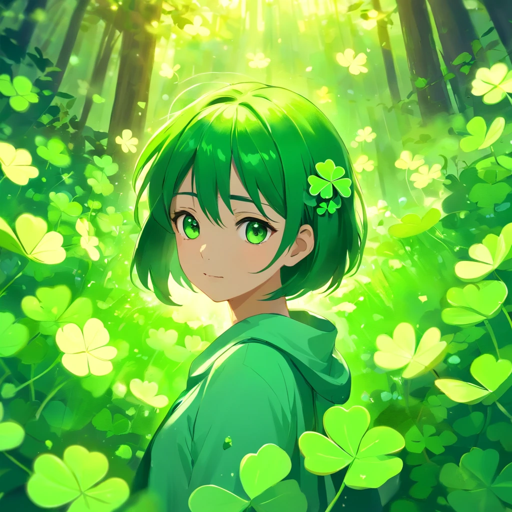 handpainted,clover,Three leaves,adolable,green color,illustratio,Close-up of the shot,a plant,Background full of lucky clover