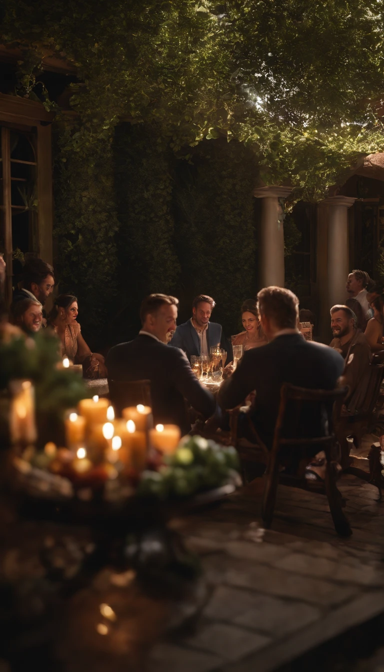 Draw a scene of a group of Persians celebrating and drinking while discussing an important decision they need to make, Cinematic, Photoshoot, Shot on 25mm lens, Depth of Field, Tilt Blur, Shutter Speed 1/1000, F/22, White Balance, 32k, Super-Resolution, Pro Photo RGB, Half rear Lighting, Backlight, Dramatic Lighting, Incandescent, Soft Lighting, Volumetric, Conte-Jour, Global Illumination, Screen Space Global Illumination, Scattering, Shadows, Rough, Shimmering, Lumen Reflections, Screen Space Reflections, Diffraction Grading, Chromatic Aberration, GB Displacement, Scan Lines, Ambient Occlusion, Anti-Aliasing, FKAA, TXAA, RTX, SSAO, OpenGL-Shader’s, Post Processing, Post-Production, Cell Shading, Tone Mapping, CGI, VFX, SFX, insanely detailed and intricate, hyper maximalist, elegant, dynamic pose, photography, volumetric, ultra-detailed, intricate details, super detailed, ambient –uplight –v 4 –q 2