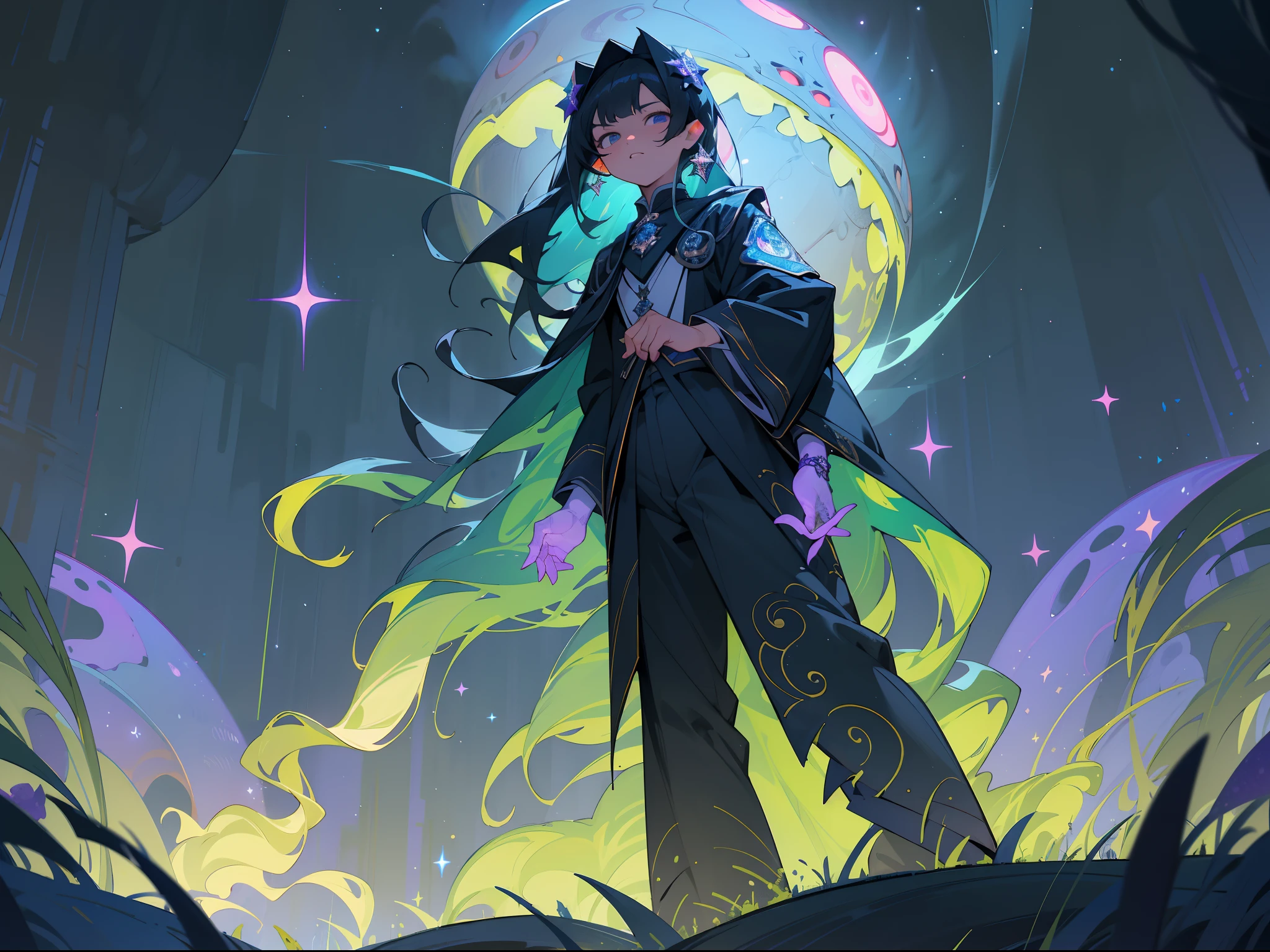 tmasterpiece,Best quality at best,highly details, Ultra-detailed 8K, 超高分辨率,kosmos,starlights,Huge algae,Cthulhu,tentaculata,starrysky,black hole,Bask in starlight,perfect compositions,Black and blue-violet,Full body view