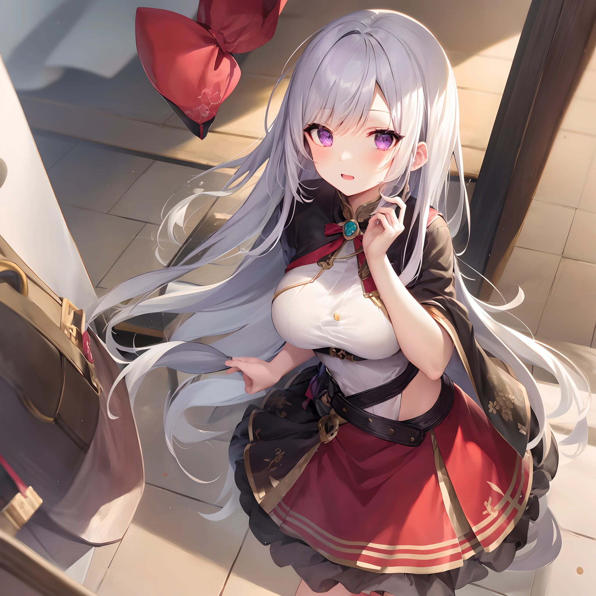 masutepiece, Best Quality, 1girl in, elaina_(nice_No_tabitabi), Silver hair, Purple eyes, Long hair,