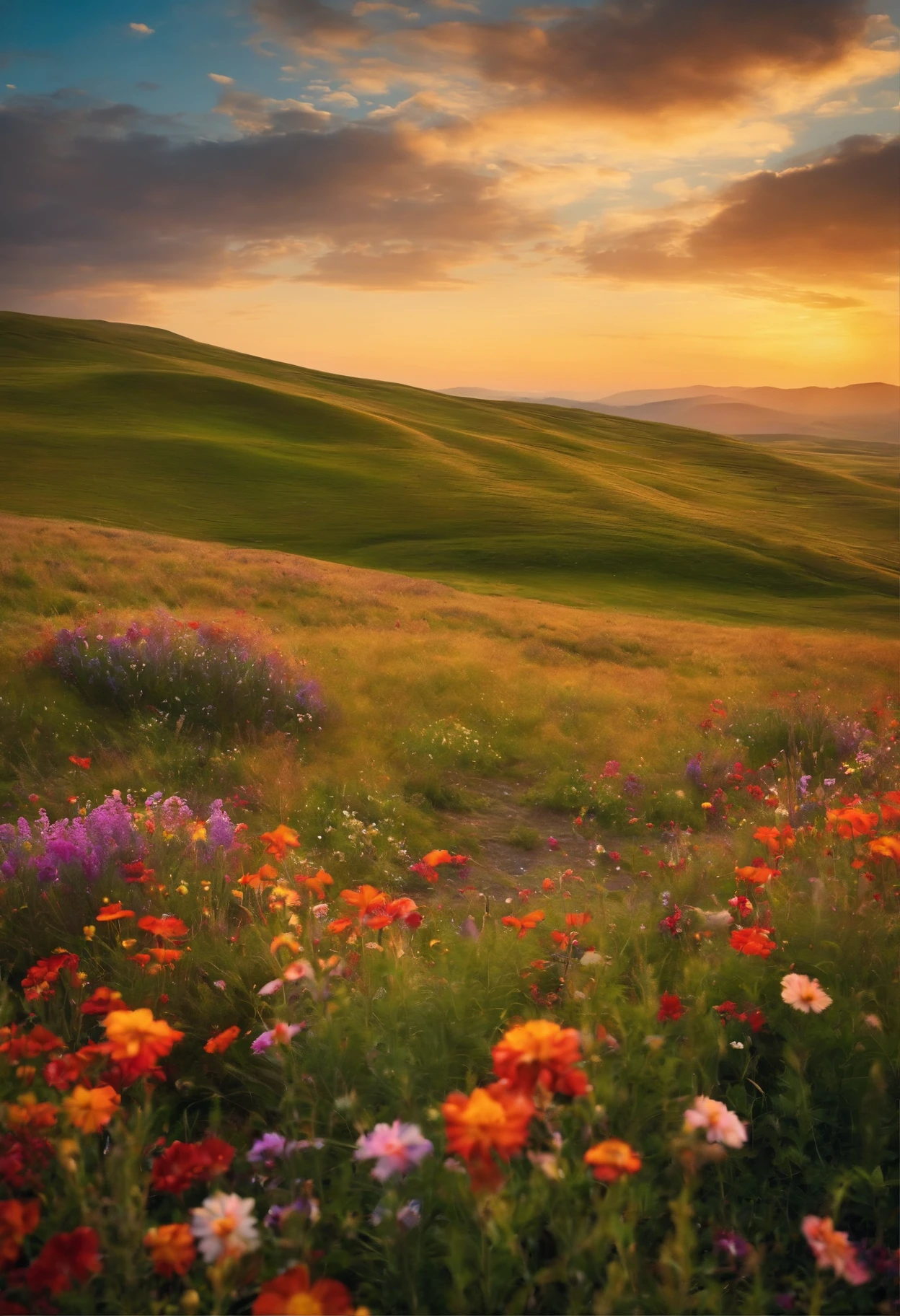 Somewhere in the middle of nowhere, , A vast endless grassland, Decorated with beautiful colorful flowers