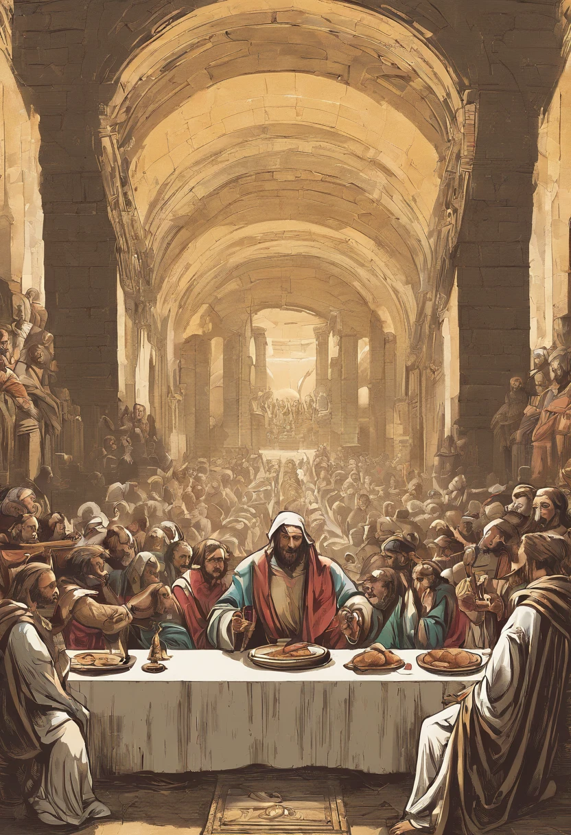 A Santa Ceia, also known as the Last Supper, it is a crucial Christian event that occurred the night before the crucifixion of Jesus Christ. During this meal, Jesus shared bread and wine with his disciples, instituindo o sacramento da Eucaristia. He explained that the bread symbolized his body given in sacrifice, and the wine represented his shed blood for the remission of sins. Holy Communion is a solemn remembrance of Jesus' sacrifice for the salvation of mankind and is celebrated as a sacred ritual in various Christian traditions, symbolizing the spiritual fellowship between believers and their Lord.