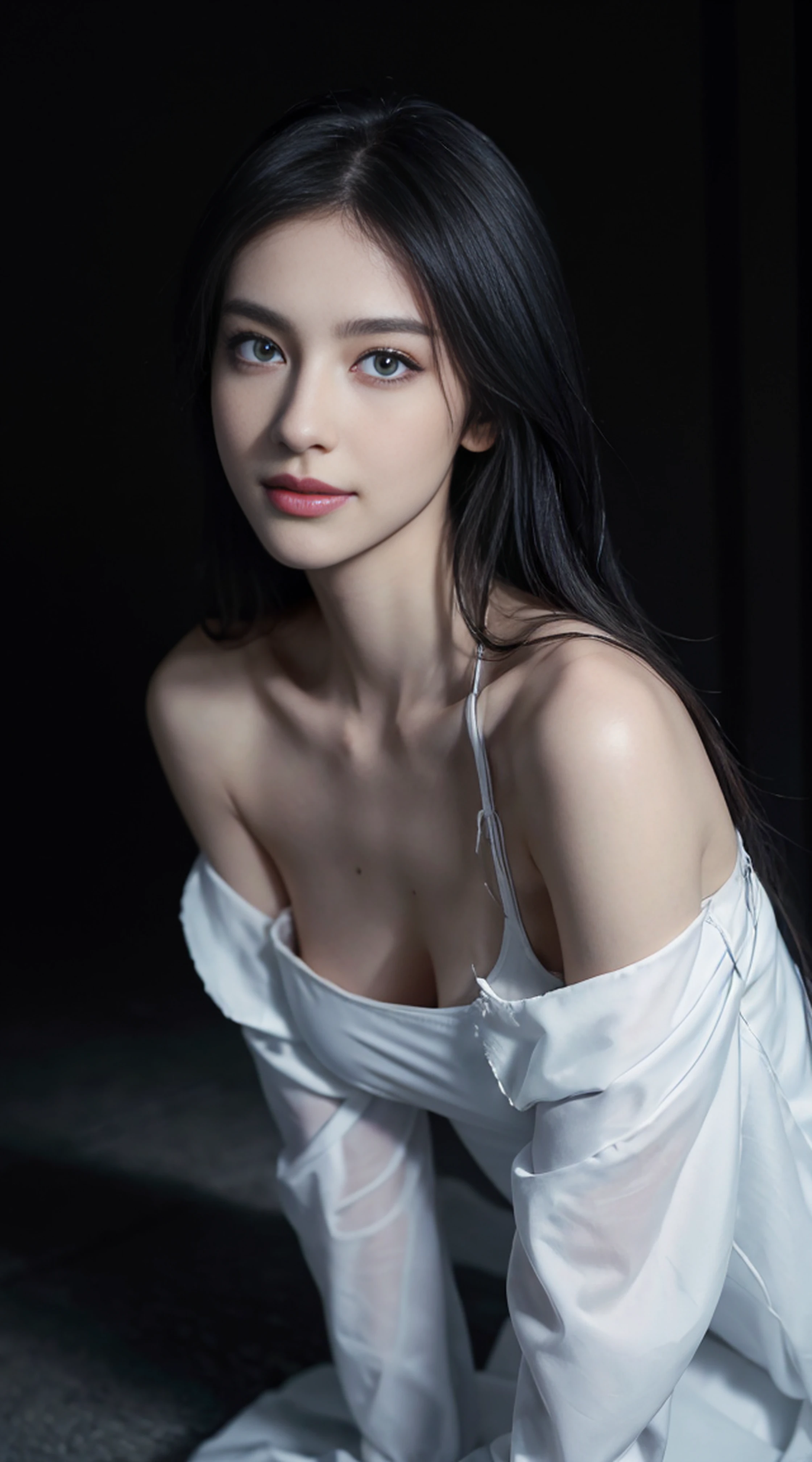 8K, Top Quality, Intricate Details, Ultra Detail, Ultra High Resolution, Masterpiece, random angle, Slender, Smile, (Makeup: 0.4), (Fluffy Blue Eyes: 1.21), blue Eyes,, ((full body)), 1girl, solo, 1 girl, (( full body)), close-up shot, , , ((tall)), (((fit body))), (((slim face))), sharp face, sharp eyes, (((black hair, long hair, )) ,(detailed face), sharp face, small lips, thin lips, Holding a gunblade,
(( torn suits, ripped suits )), detailed face, detailed breast, , large breast, detail, , Beautiful girl with accentuated slender abs: 1.4, Six Pack Abs: 1.4, Bust Botox, Big, Perfect Body, detail leg, (( moonlight)), top of mountain
