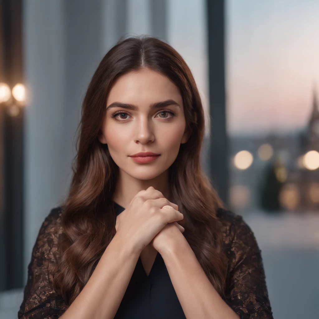Out-front photo of Influencer looking at the camera with hands crossed and folded in front of her.